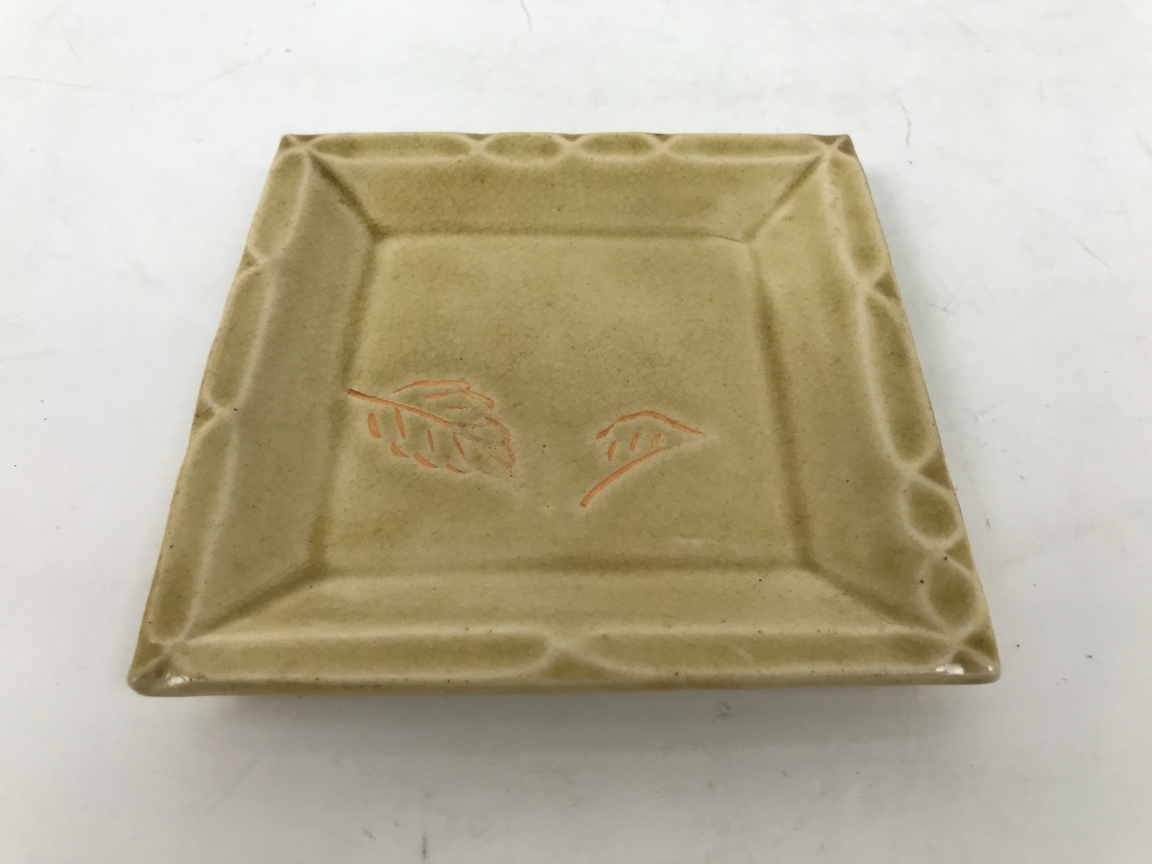 Japanese Ceramic Small Plate Kozara Vtg Sara Square Pottery Yellow Leaves Y441