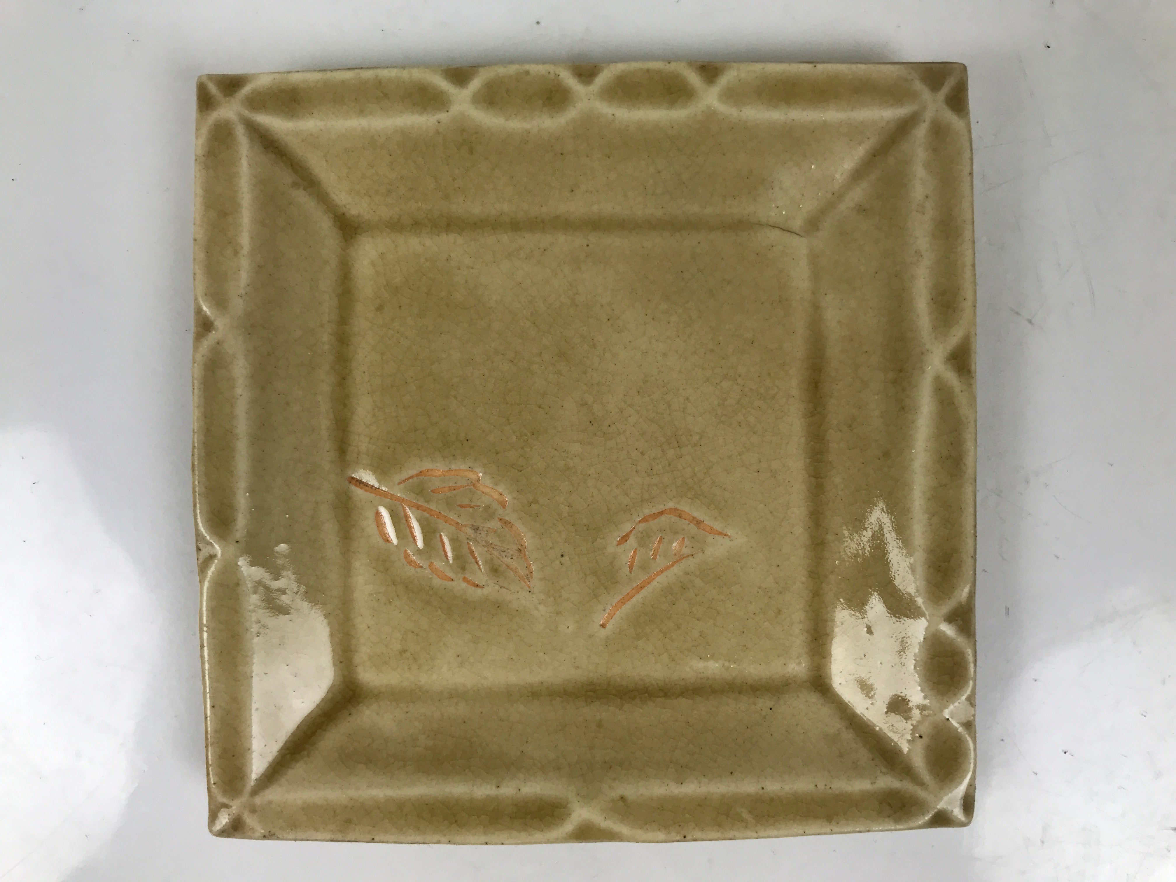 Japanese Ceramic Small Plate Kozara Vtg Sara Square Pottery Yellow Leaves Y441