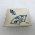 Japanese Ceramic Small Plate Kozara Vtg Square Pottery Bamboo Blue Beige Y550