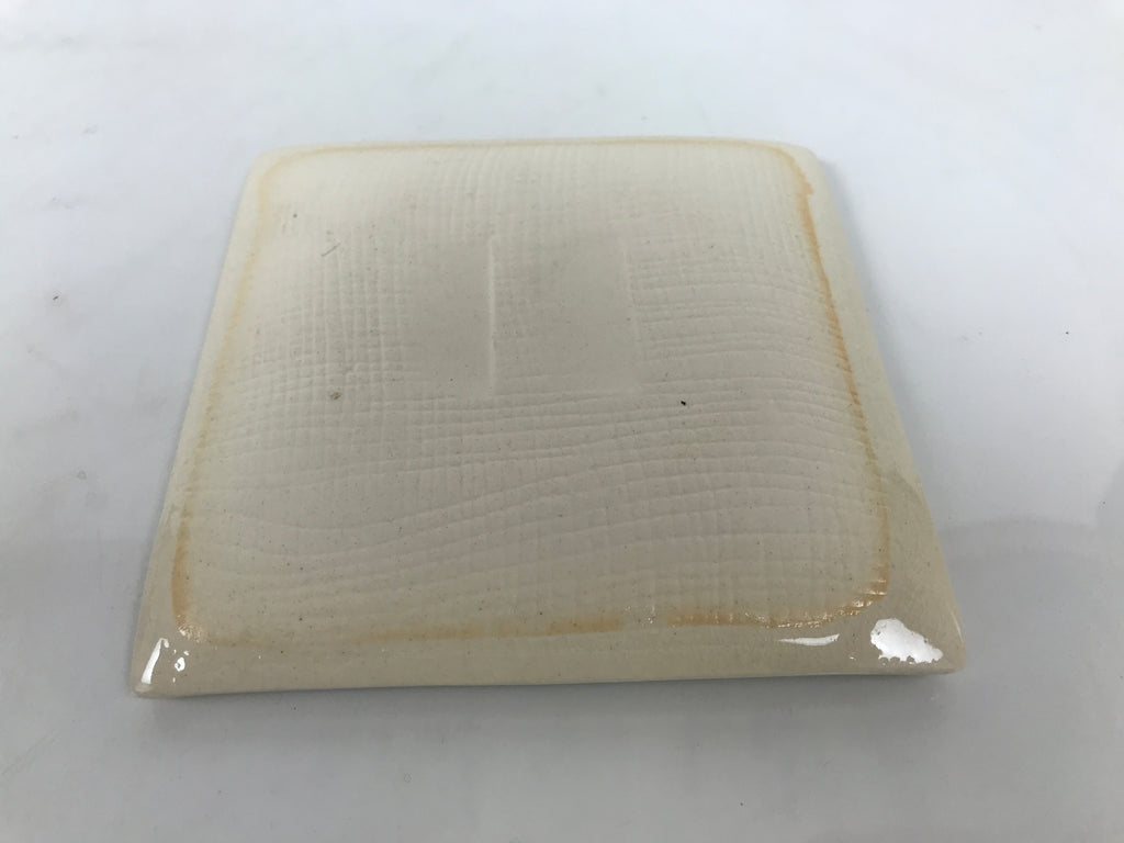 Japanese Ceramic Small Plate Kozara Vtg Square Pottery Bamboo Blue Beige Y550