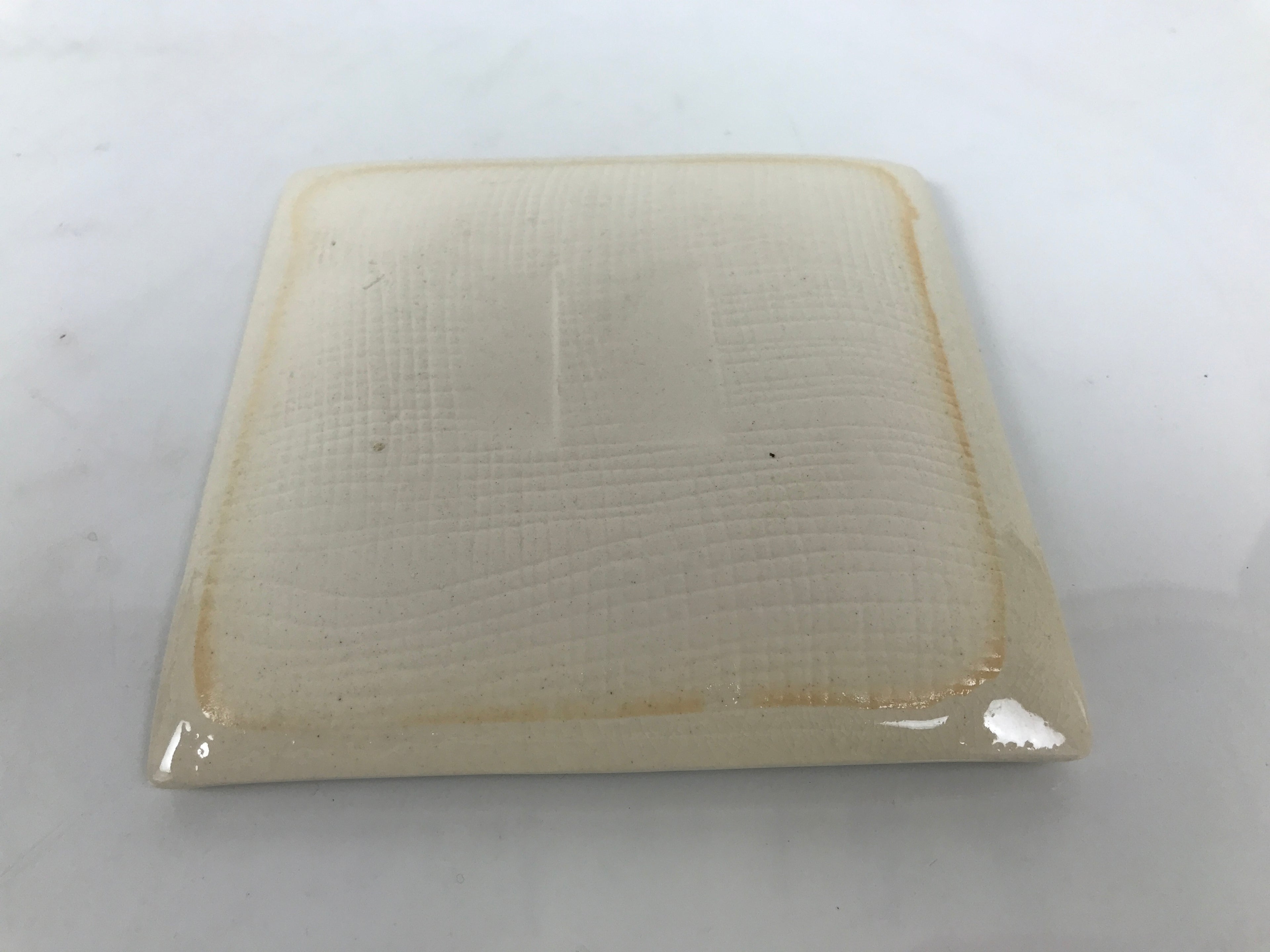 Japanese Ceramic Small Plate Kozara Vtg Square Pottery Bamboo Blue Beige Y550