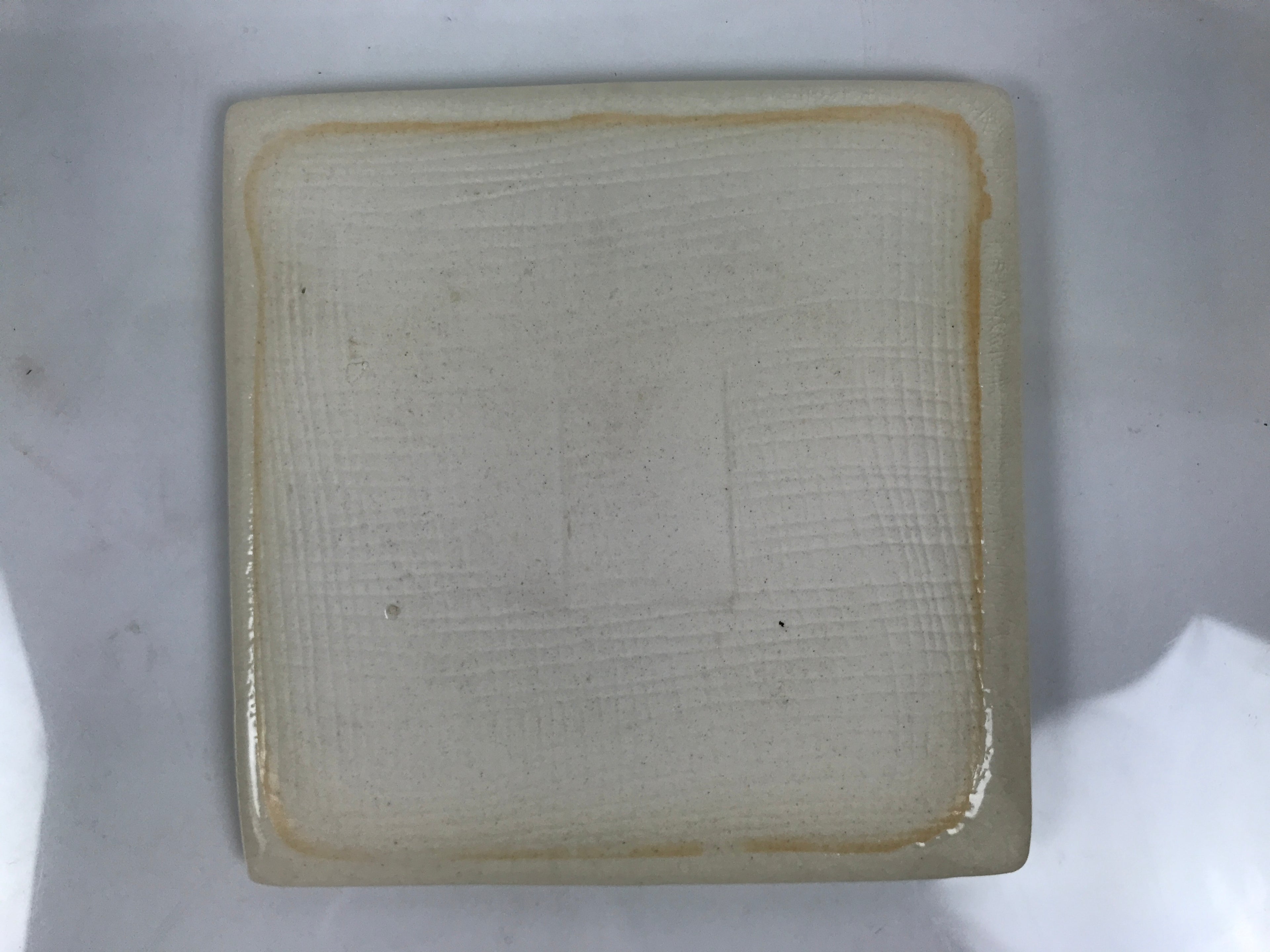 Japanese Ceramic Small Plate Kozara Vtg Square Pottery Bamboo Blue Beige Y550