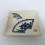 Japanese Ceramic Small Plate Kozara Vtg Square Pottery Iris Blue Beige Y552