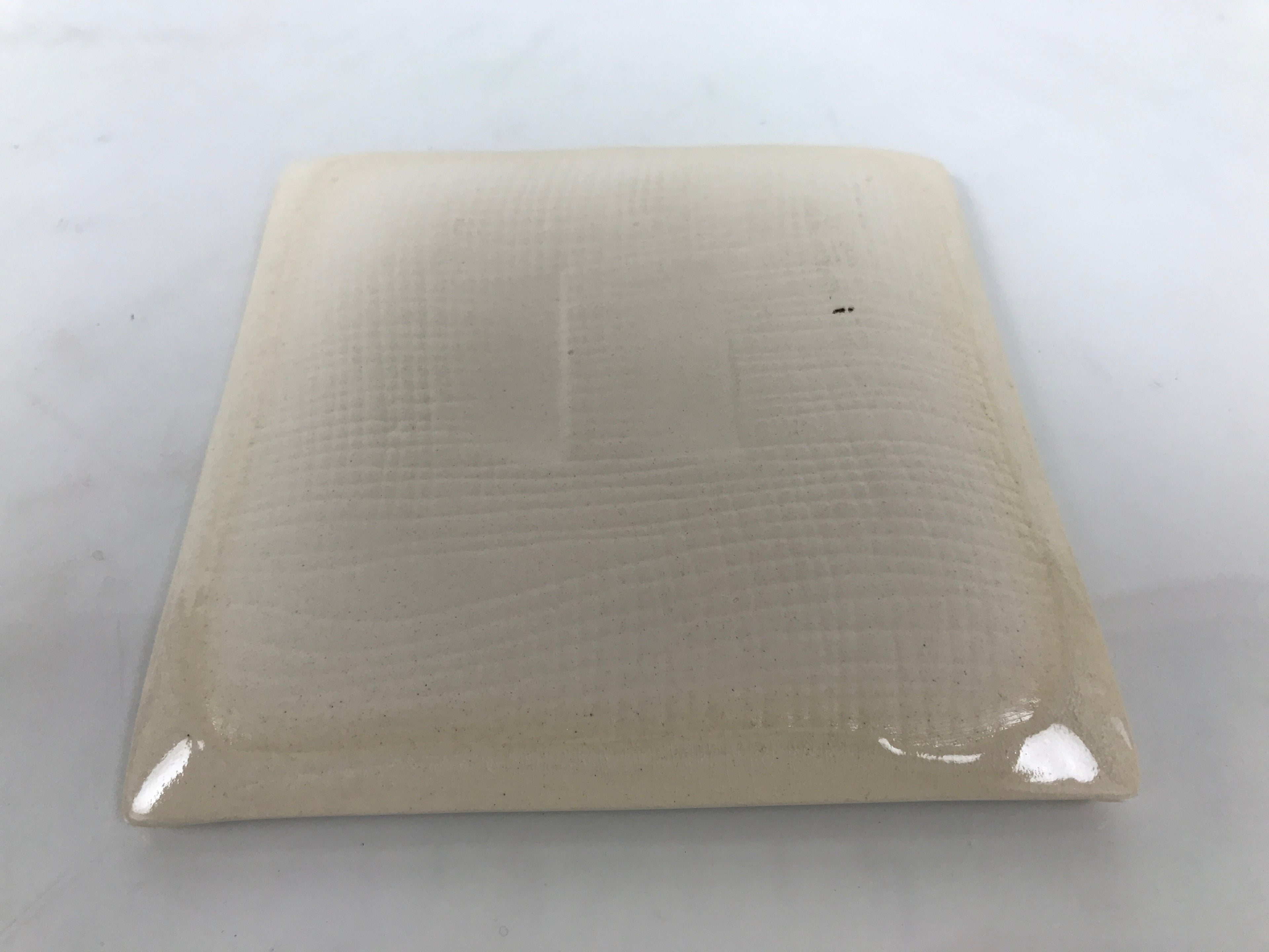 Japanese Ceramic Small Plate Kozara Vtg Square Pottery Iris Blue Beige Y552