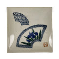 Japanese Ceramic Small Plate Kozara Vtg Square Pottery Iris Blue Beige Y552