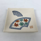 Japanese Ceramic Small Plate Kozara Vtg Square Pottery Momiji Maple Leaf Y553
