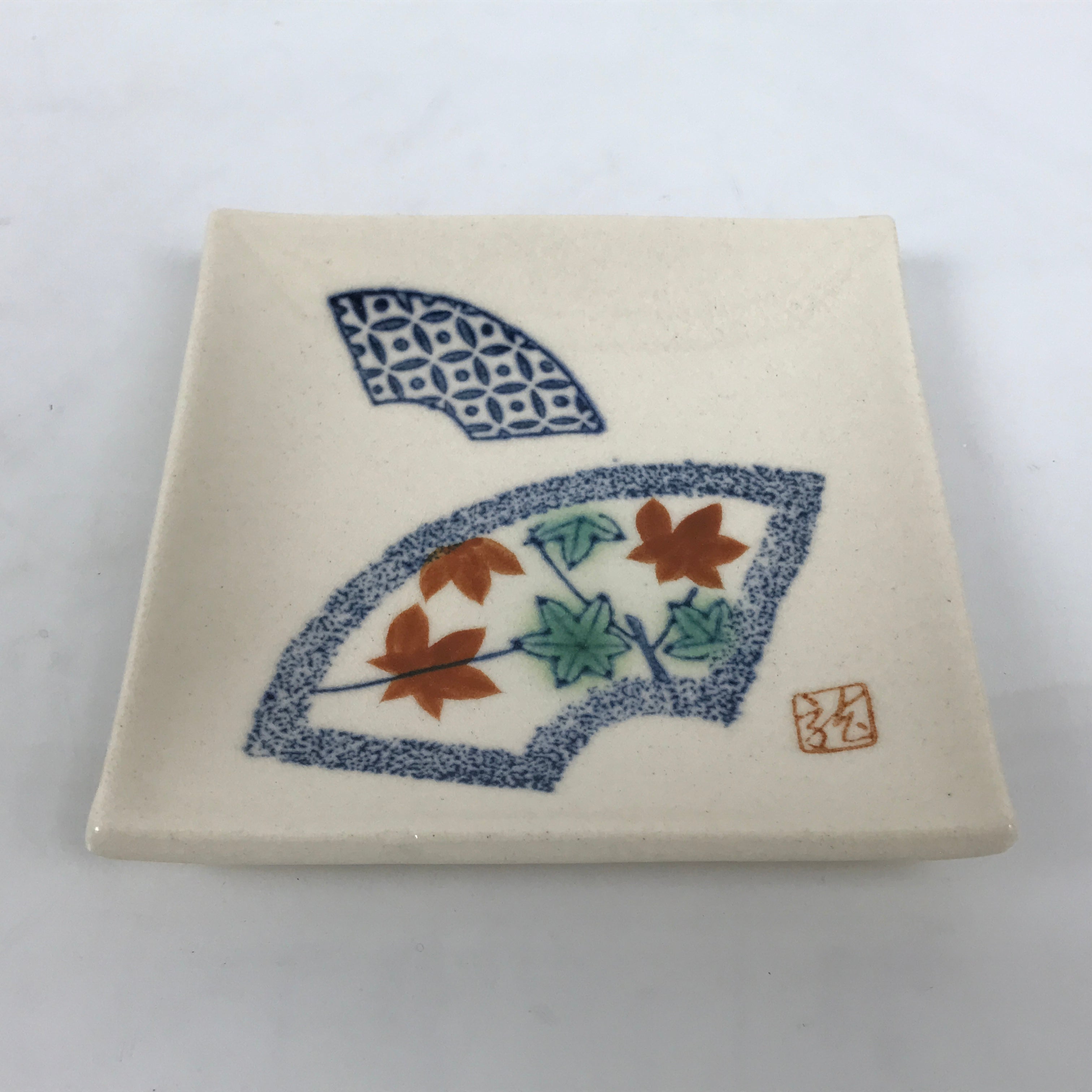 Japanese Ceramic Small Plate Kozara Vtg Square Pottery Momiji Maple Leaf Y553