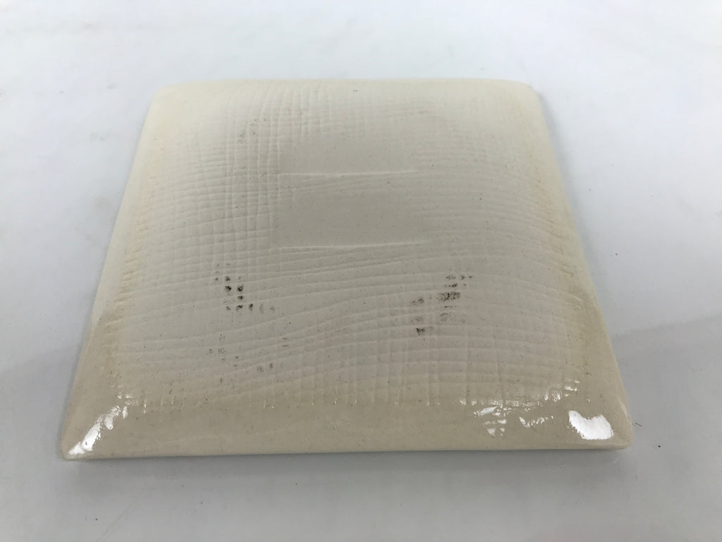 Japanese Ceramic Small Plate Kozara Vtg Square Pottery White Plum Blossom Y554