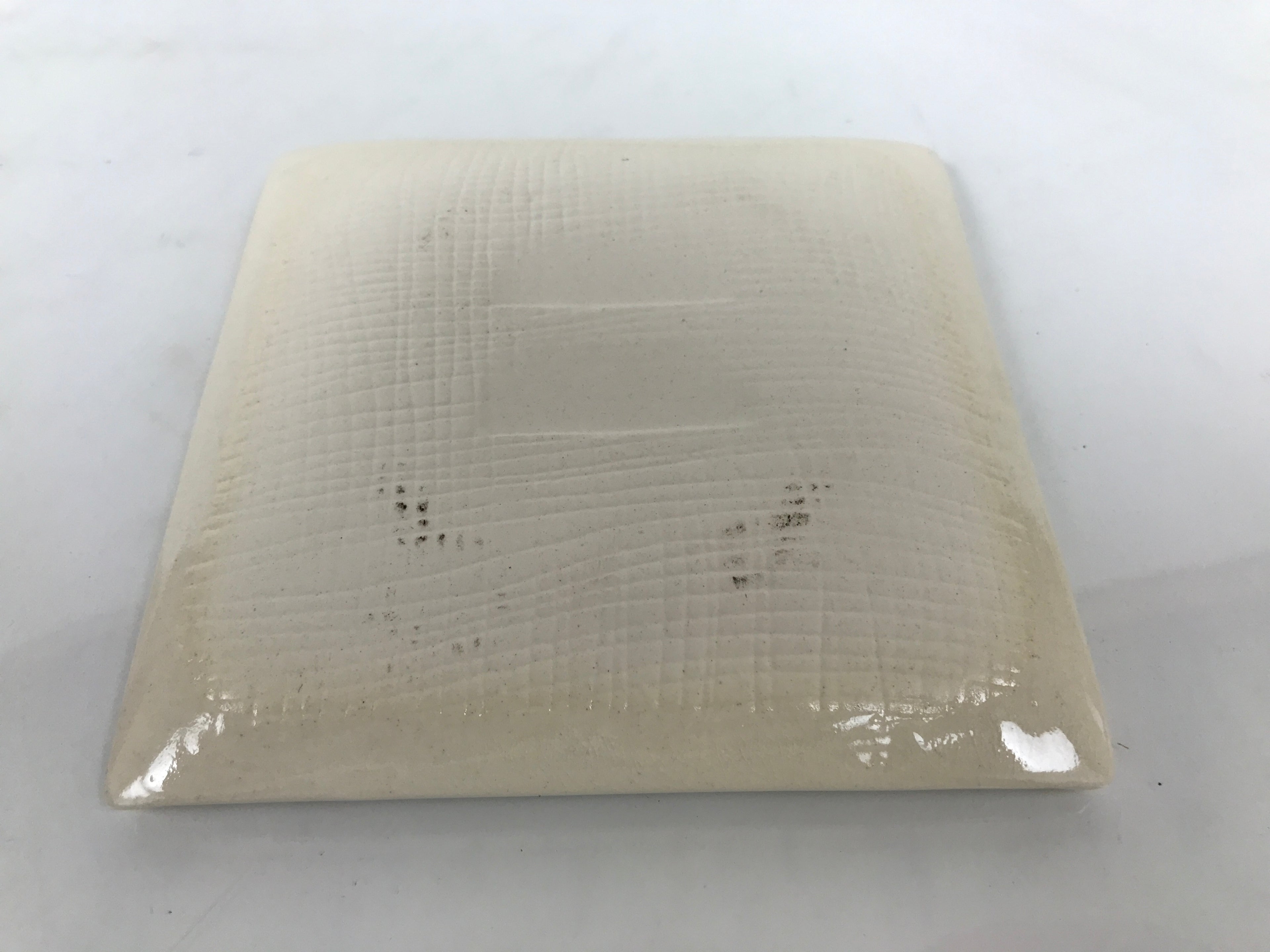 Japanese Ceramic Small Plate Kozara Vtg Square Pottery White Plum Blossom Y554