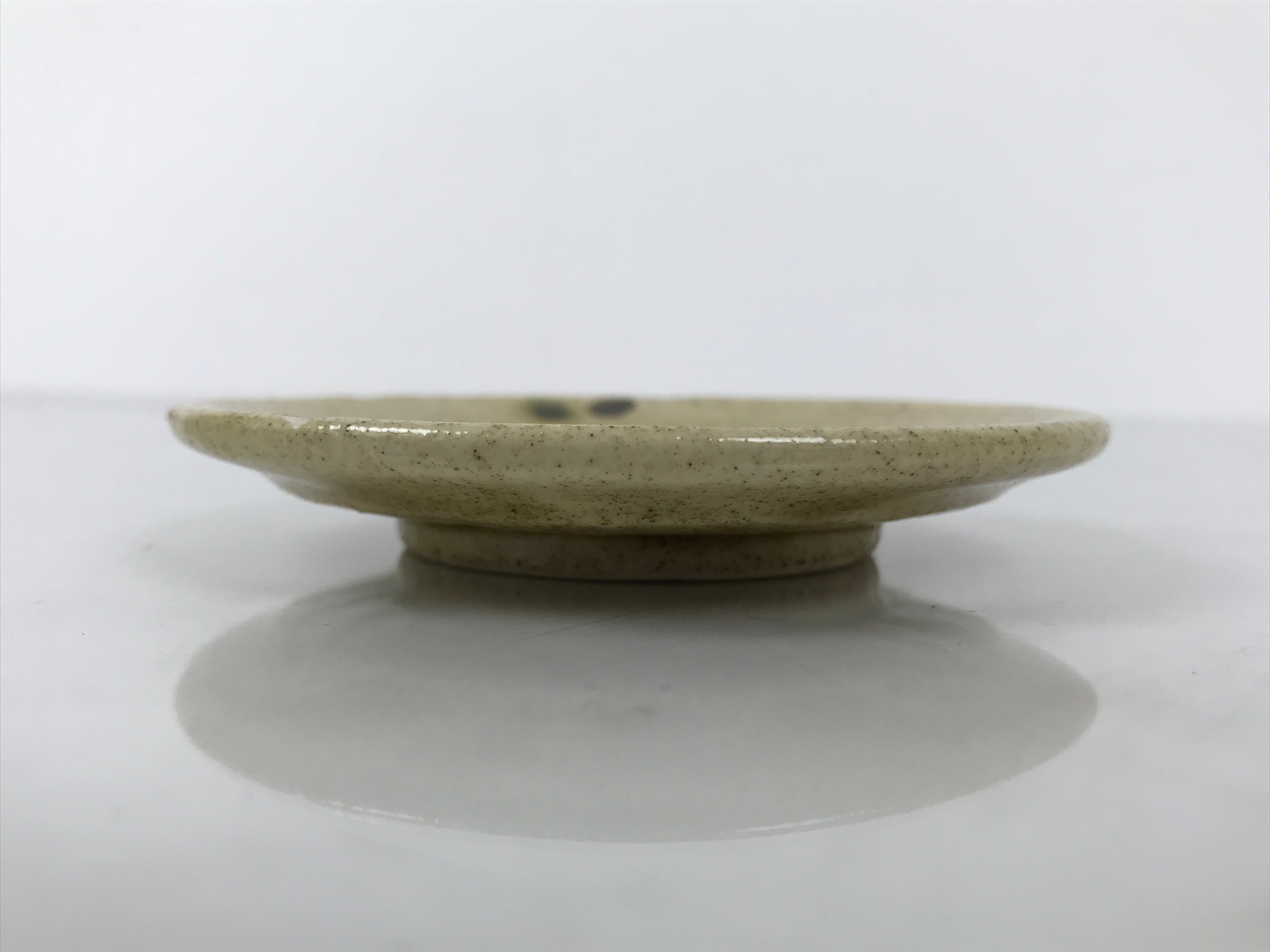 Japanese Ceramic Small Plate Mamezara Side Dish Vtg Beige Green Plants Y464