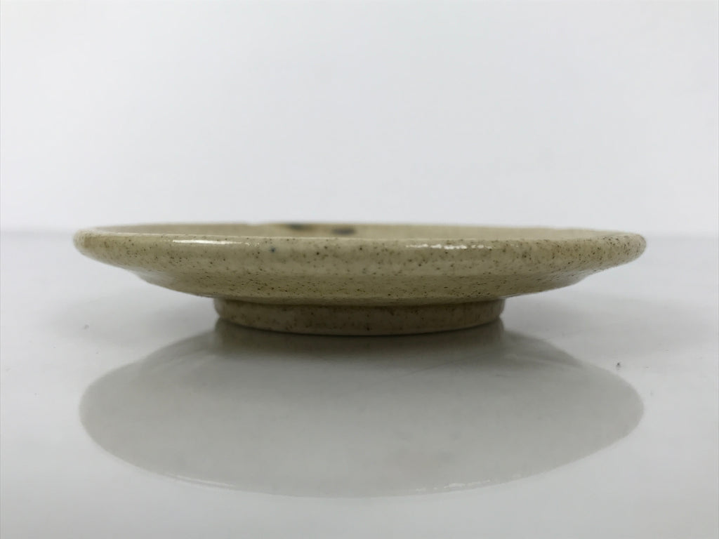 Japanese Ceramic Small Plate Mamezara Side Dish Vtg Beige Green Plants Y464