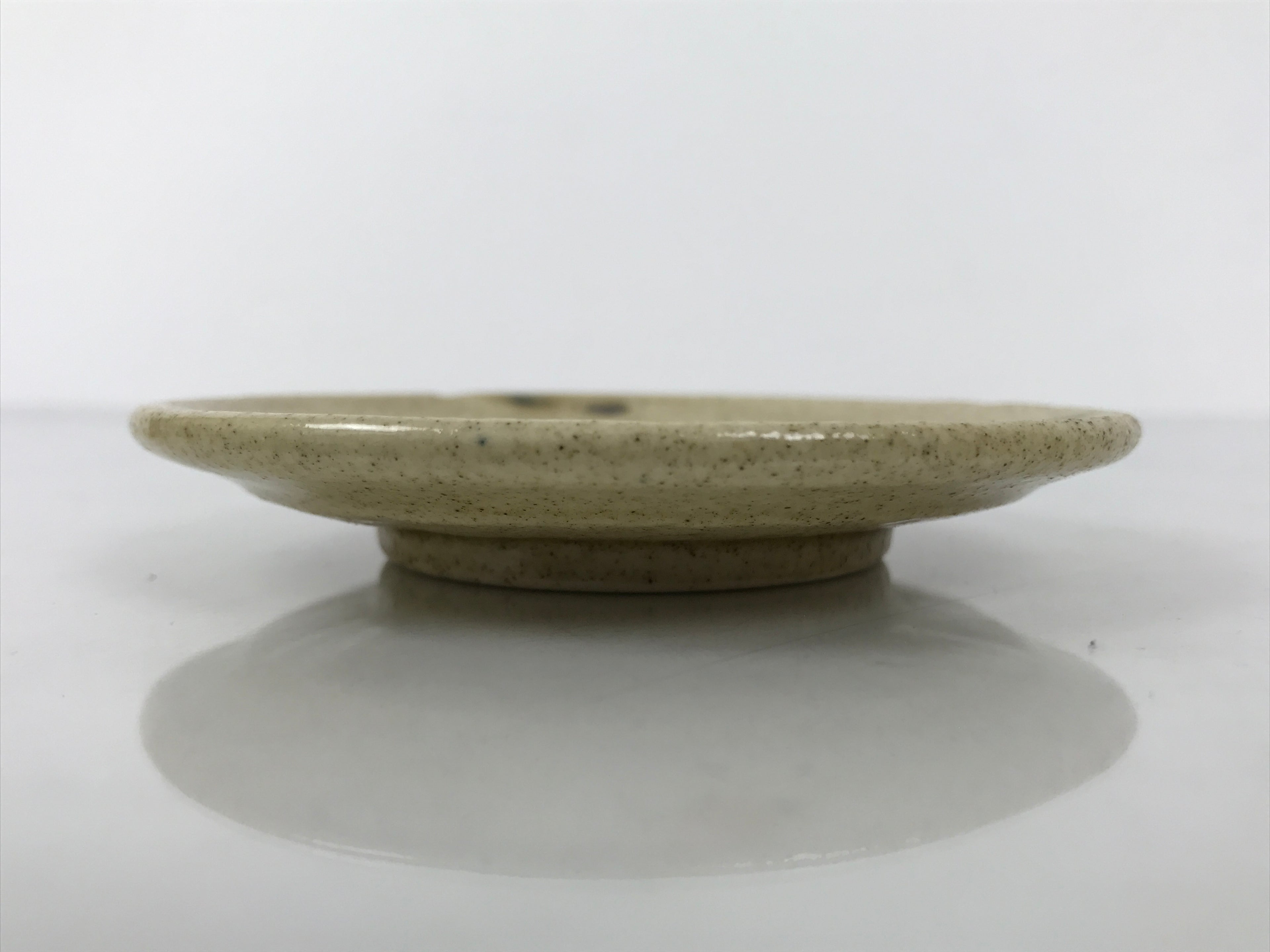 Japanese Ceramic Small Plate Mamezara Side Dish Vtg Beige Green Plants Y464