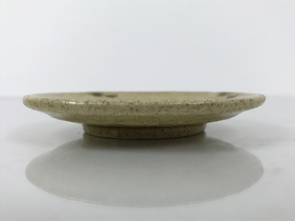 Japanese Ceramic Small Plate Mamezara Side Dish Vtg Beige Green Plants Y464