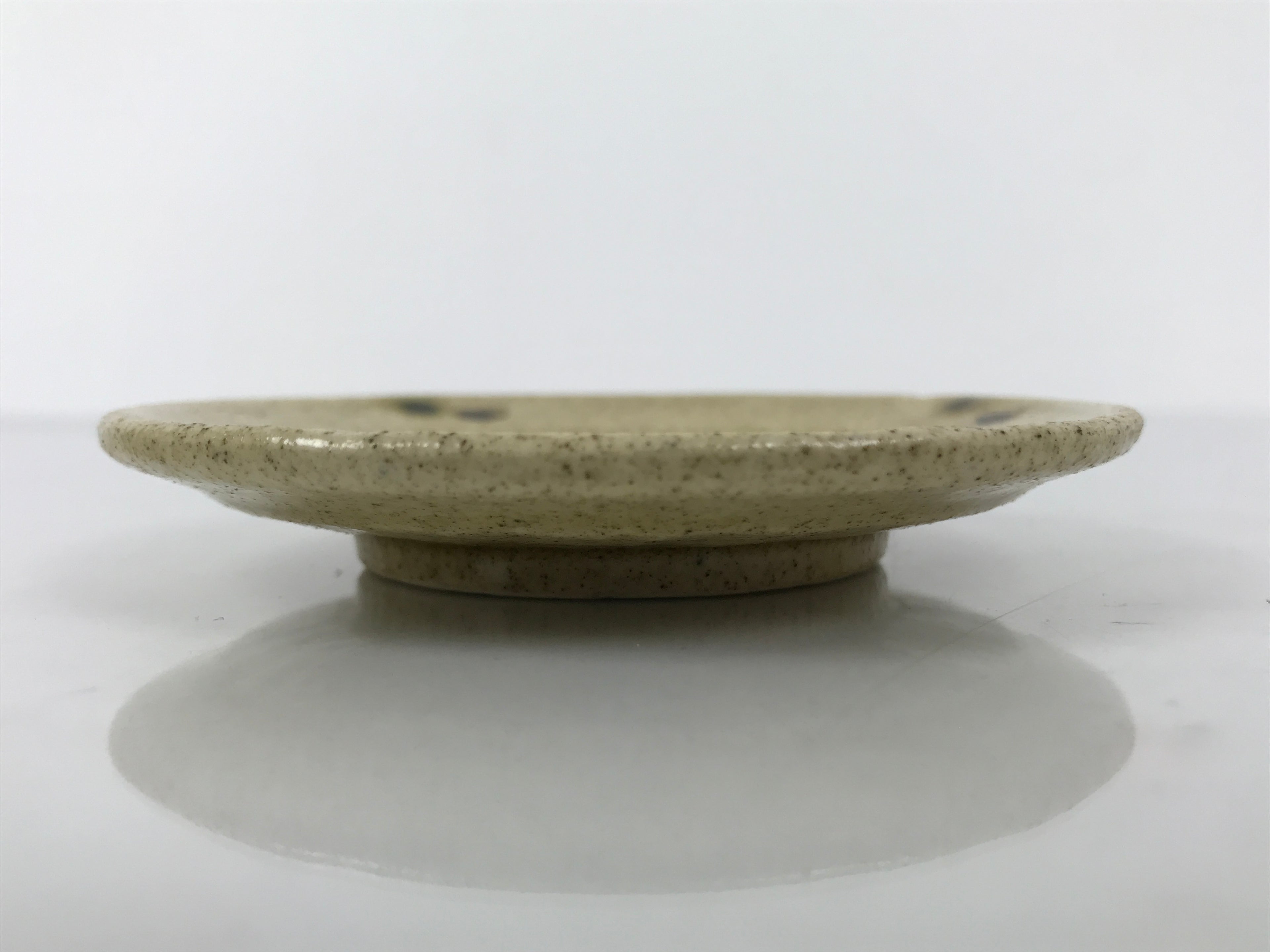 Japanese Ceramic Small Plate Mamezara Side Dish Vtg Beige Green Plants Y464
