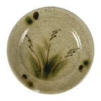 Japanese Ceramic Small Plate Mamezara Side Dish Vtg Beige Green Plants Y464