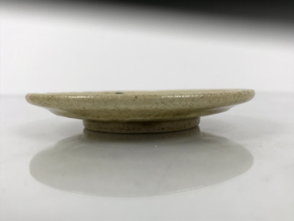 Japanese Ceramic Small Plate Mamezara Side Dish Vtg Beige Green Plants Y465