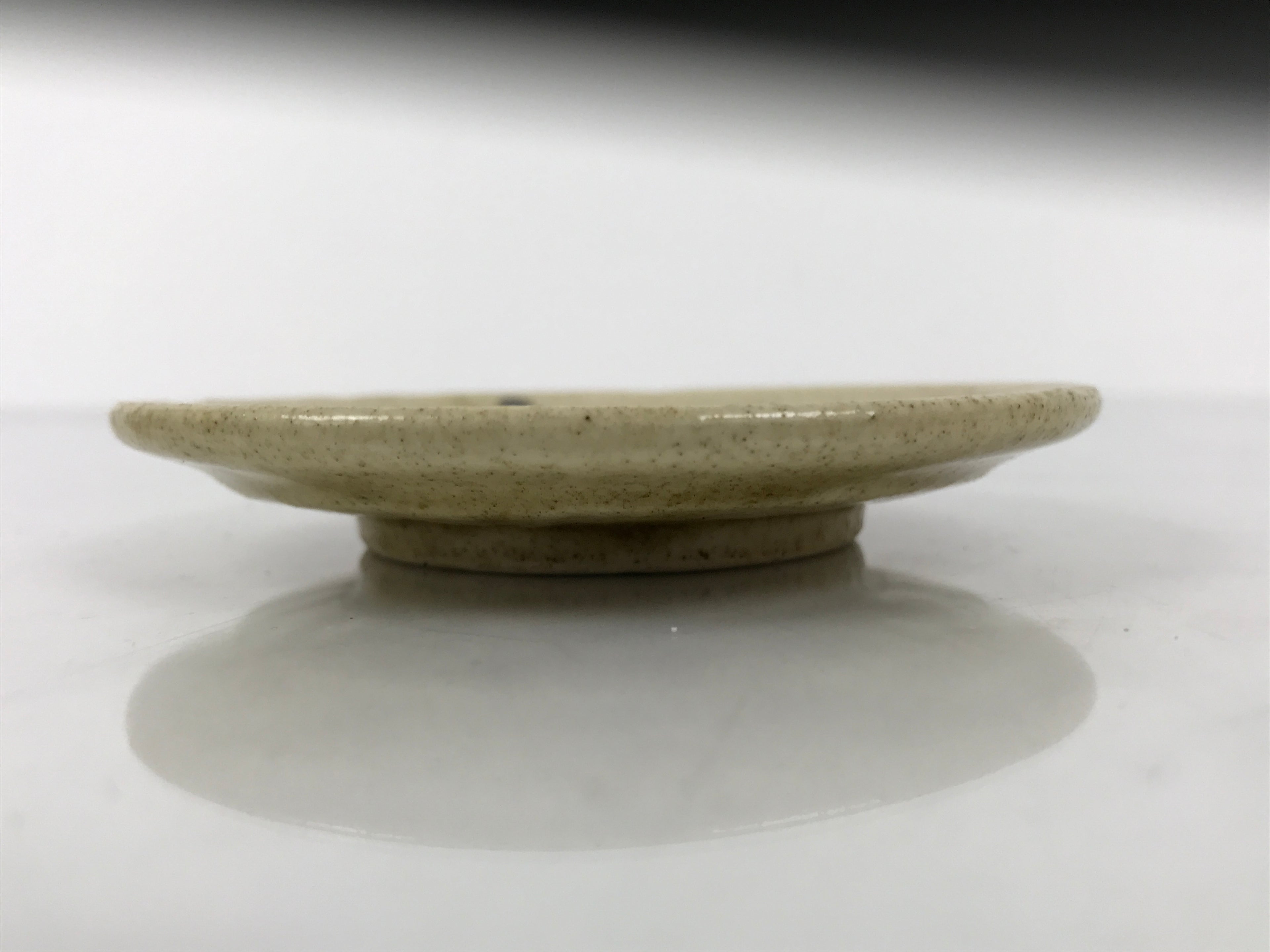 Japanese Ceramic Small Plate Mamezara Side Dish Vtg Beige Green Plants Y465