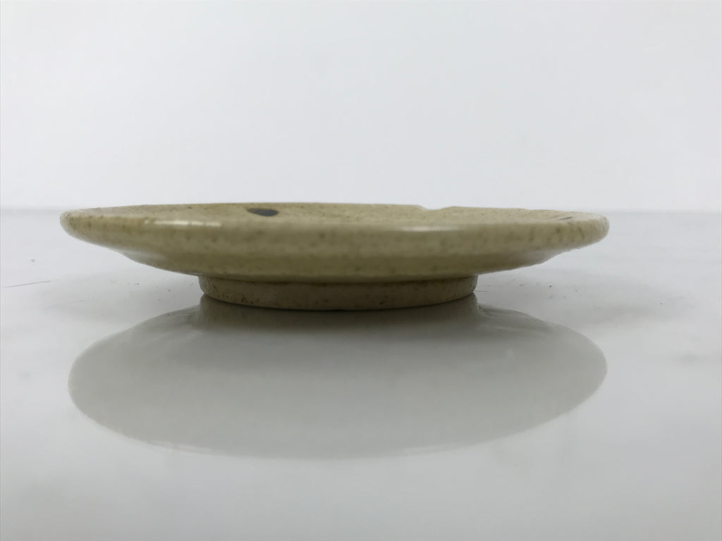 Japanese Ceramic Small Plate Mamezara Side Dish Vtg Beige Green Plants Y465
