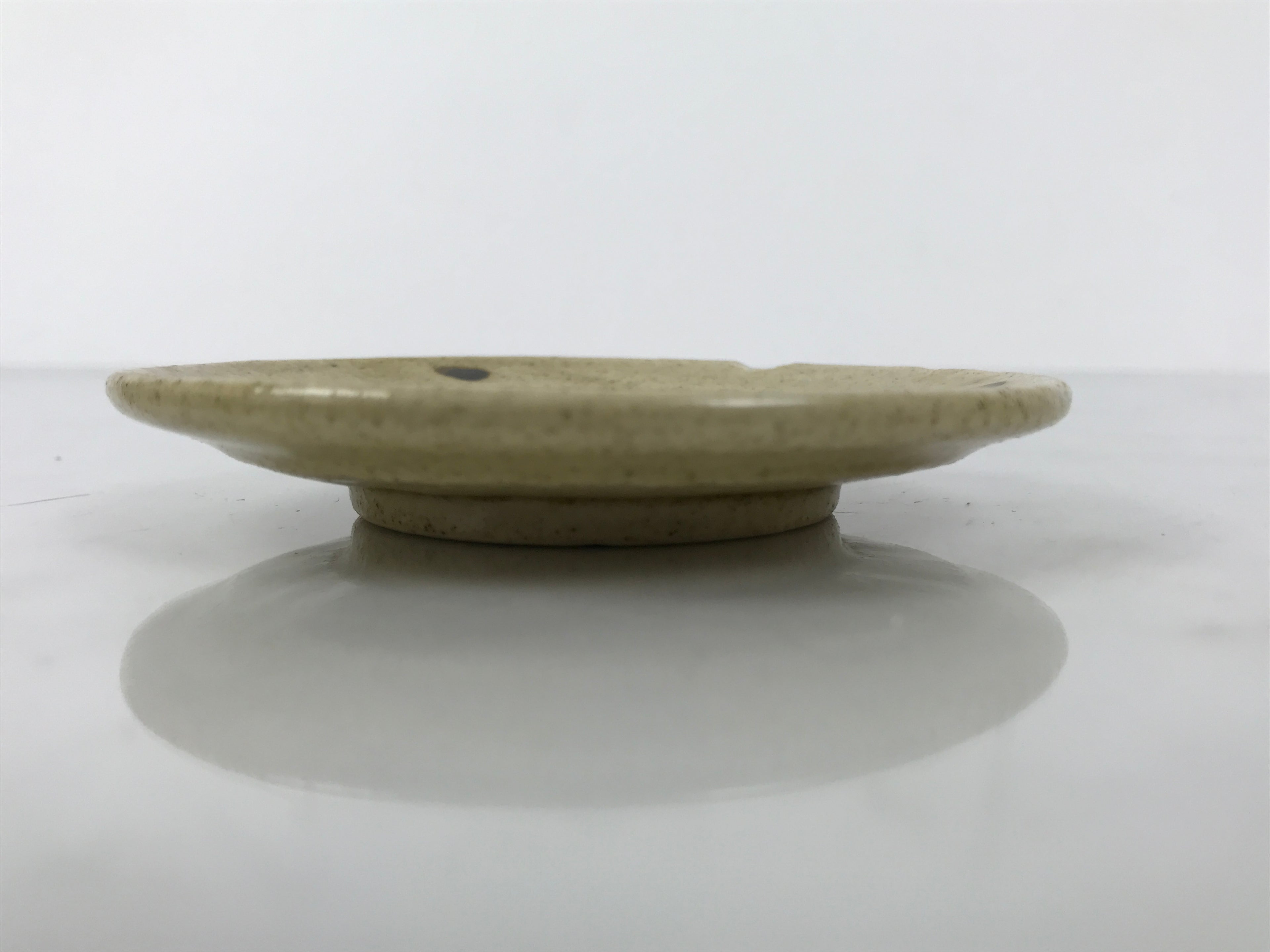 Japanese Ceramic Small Plate Mamezara Side Dish Vtg Beige Green Plants Y465