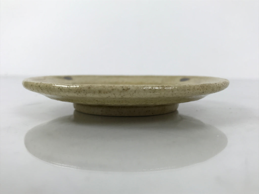 Japanese Ceramic Small Plate Mamezara Side Dish Vtg Beige Green Plants Y465
