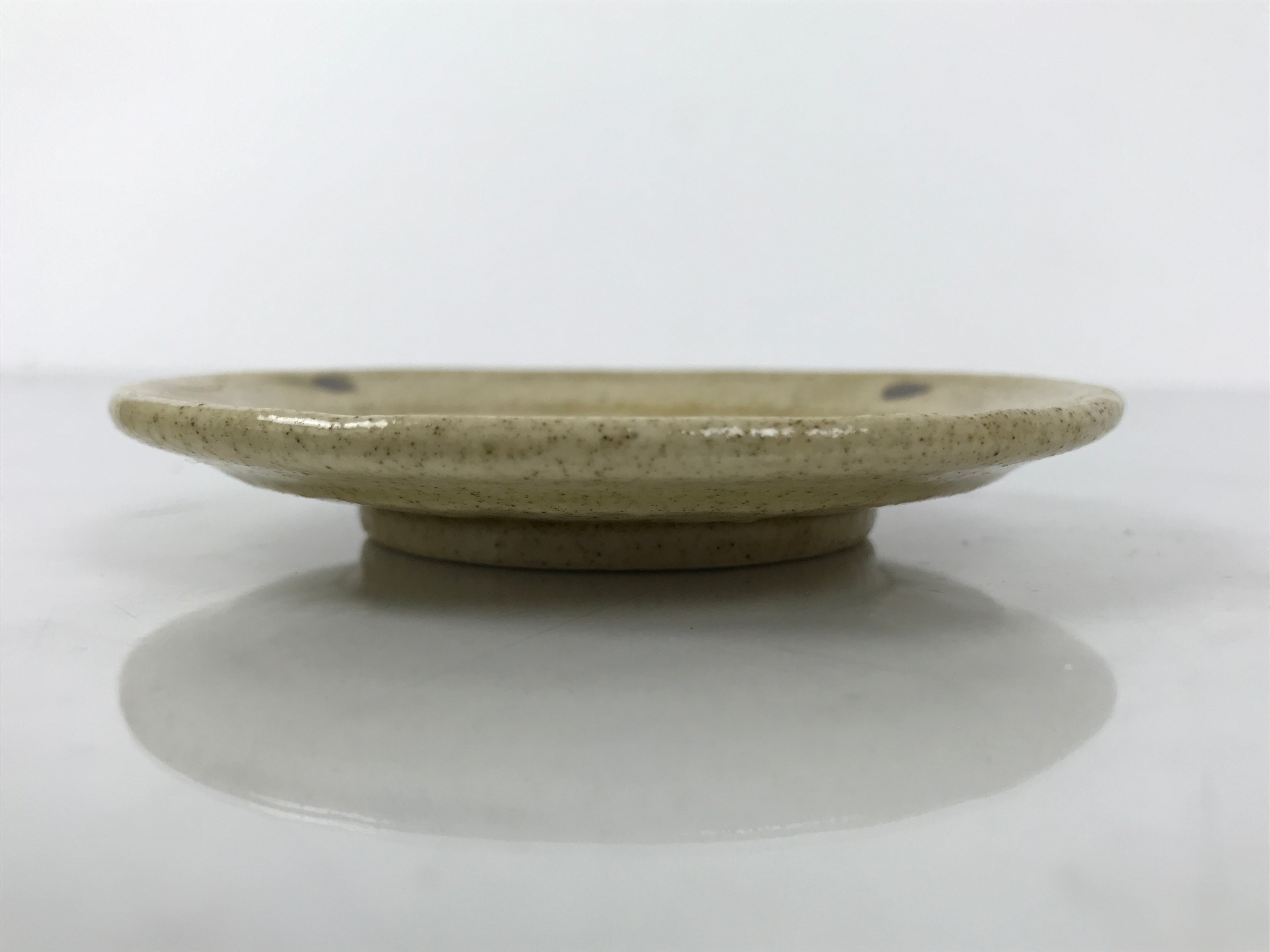 Japanese Ceramic Small Plate Mamezara Side Dish Vtg Beige Green Plants Y465