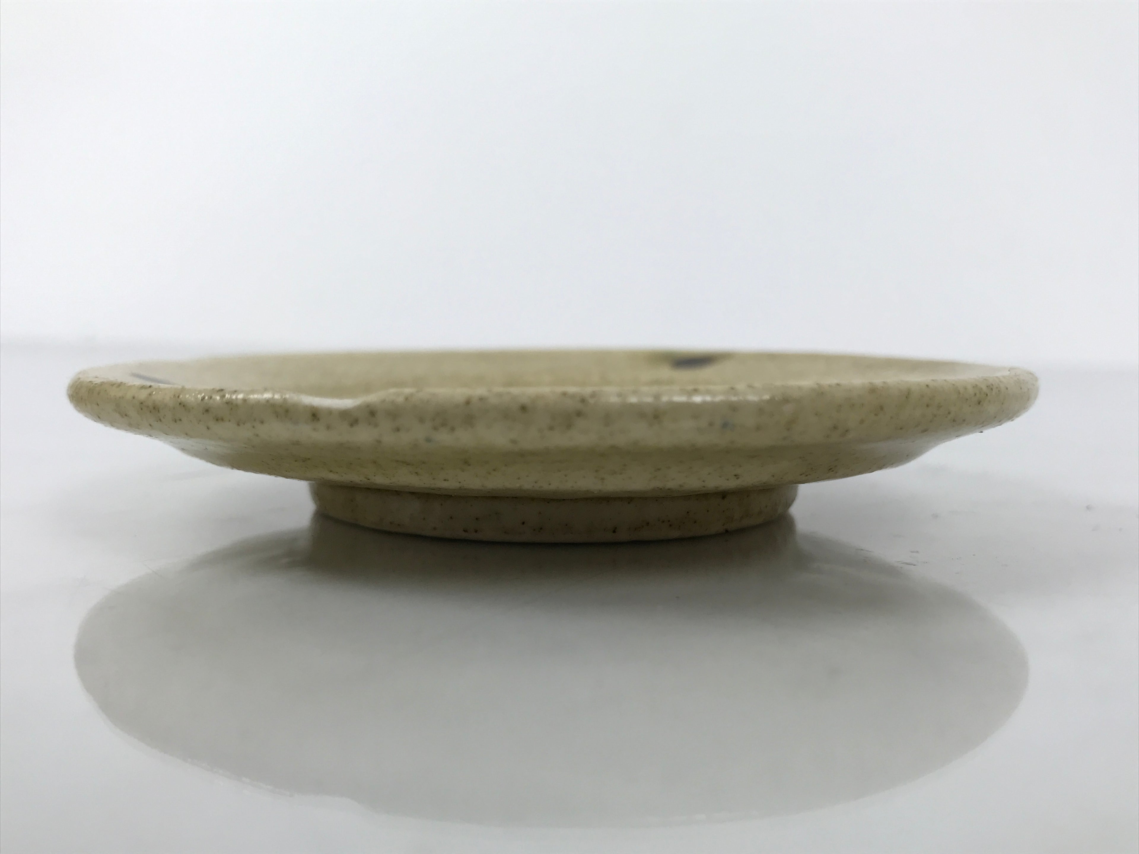 Japanese Ceramic Small Plate Mamezara Side Dish Vtg Beige Green Plants Y465