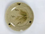 Japanese Ceramic Small Plate Mamezara Side Dish Vtg Beige Green Plants Y465