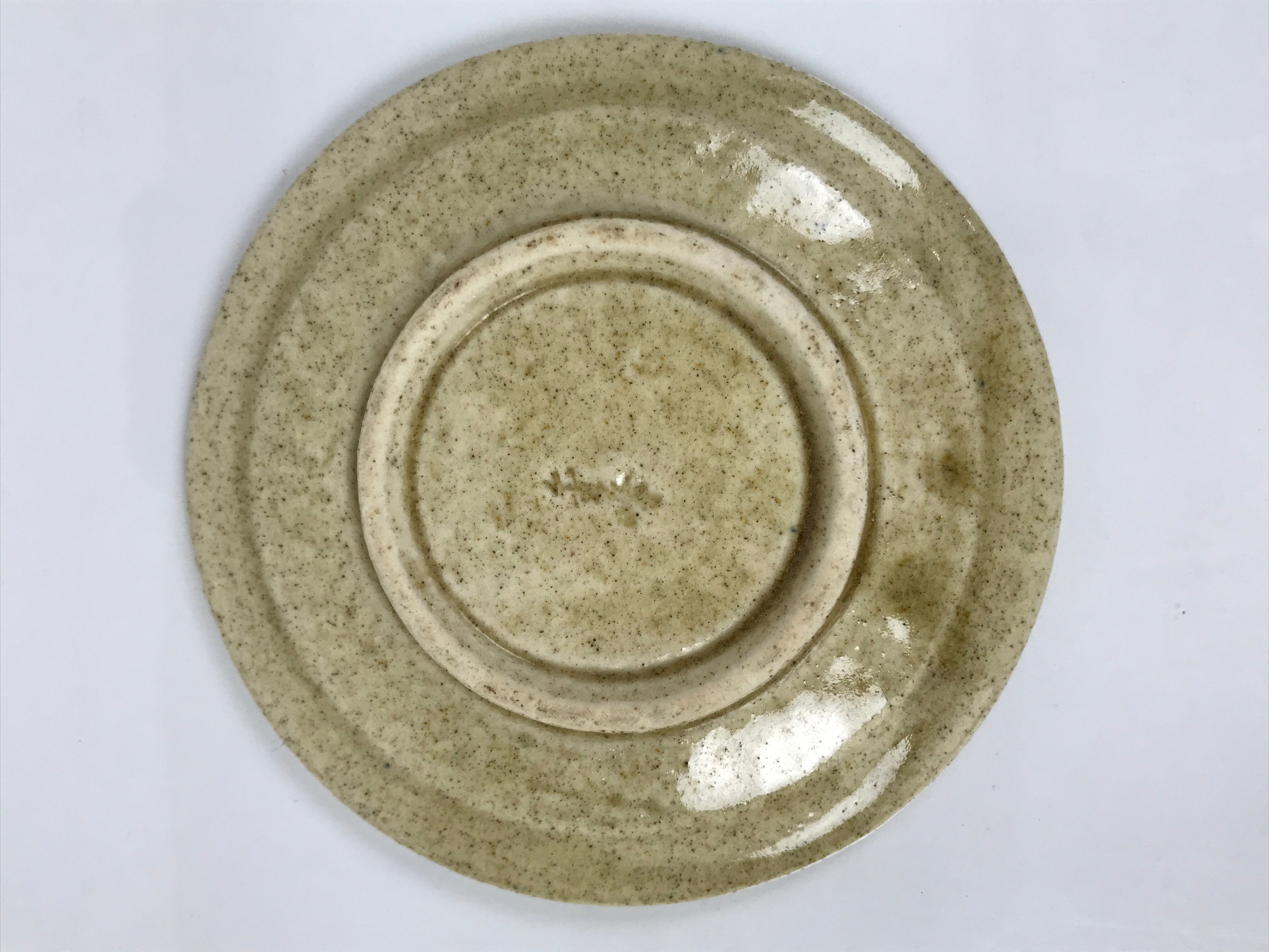 Japanese Ceramic Small Plate Mamezara Side Dish Vtg Beige Green Plants Y465
