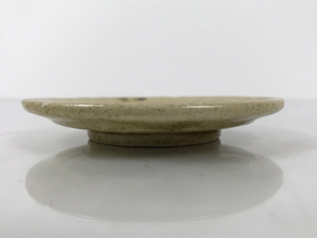 Japanese Ceramic Small Plate Mamezara Side Dish Vtg Beige Green Plants Y466