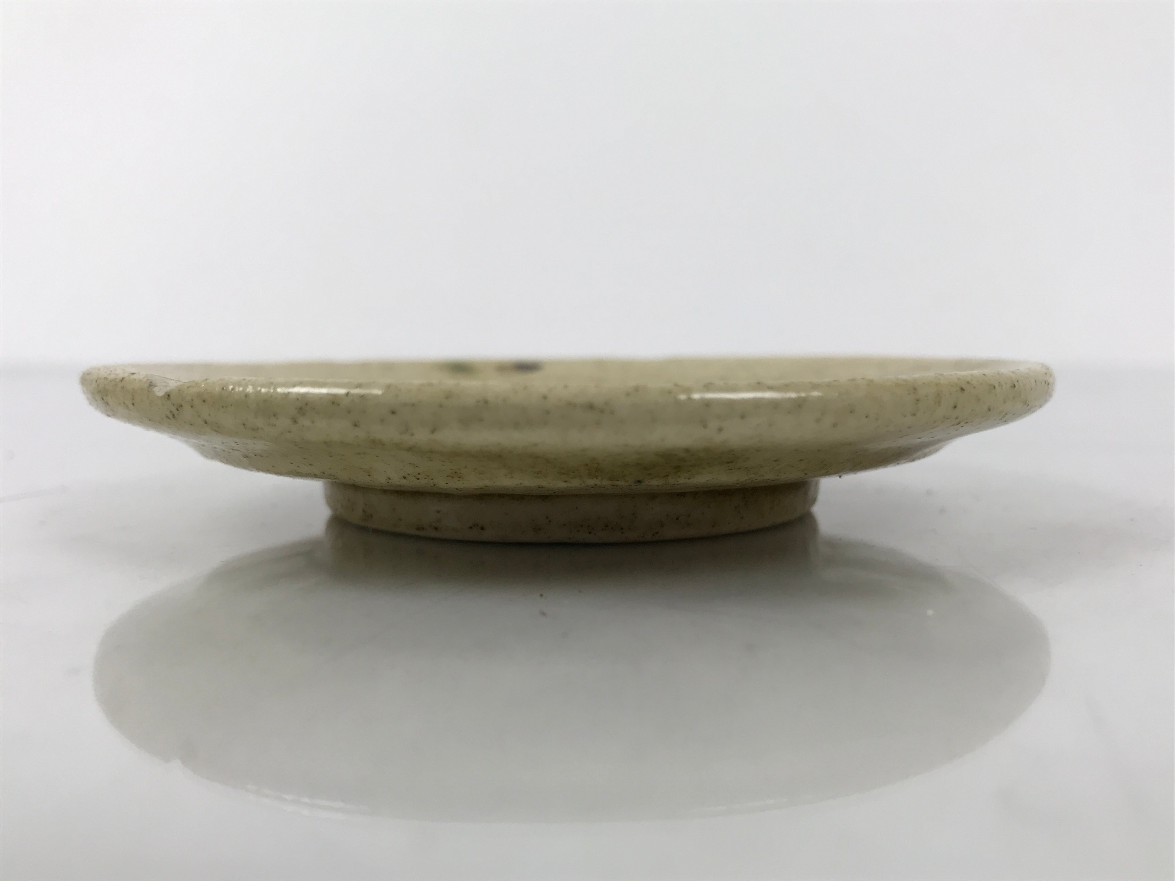 Japanese Ceramic Small Plate Mamezara Side Dish Vtg Beige Green Plants Y466