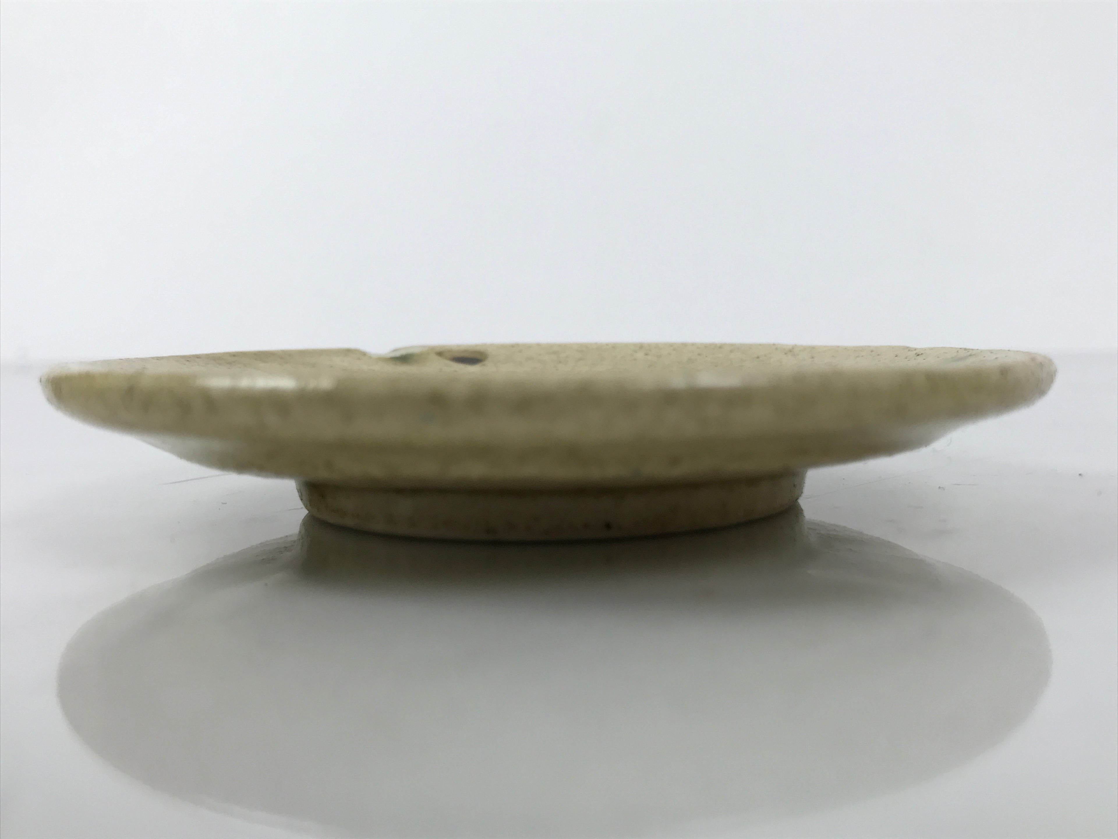 Japanese Ceramic Small Plate Mamezara Side Dish Vtg Beige Green Plants Y466