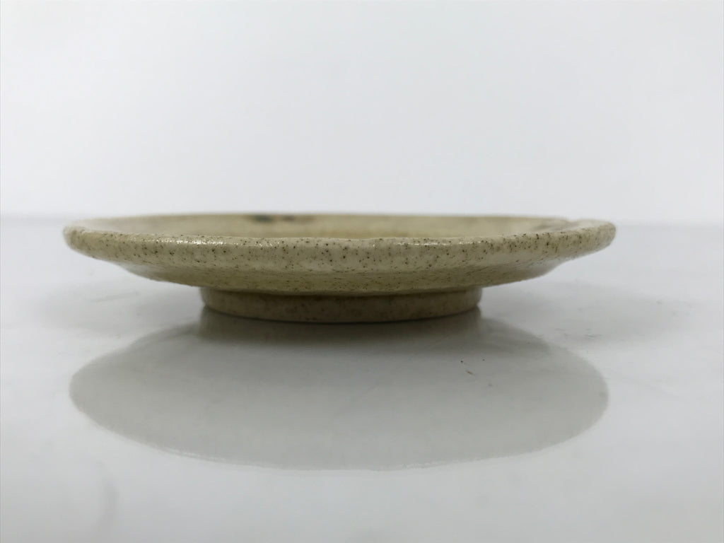 Japanese Ceramic Small Plate Mamezara Side Dish Vtg Beige Green Plants Y466