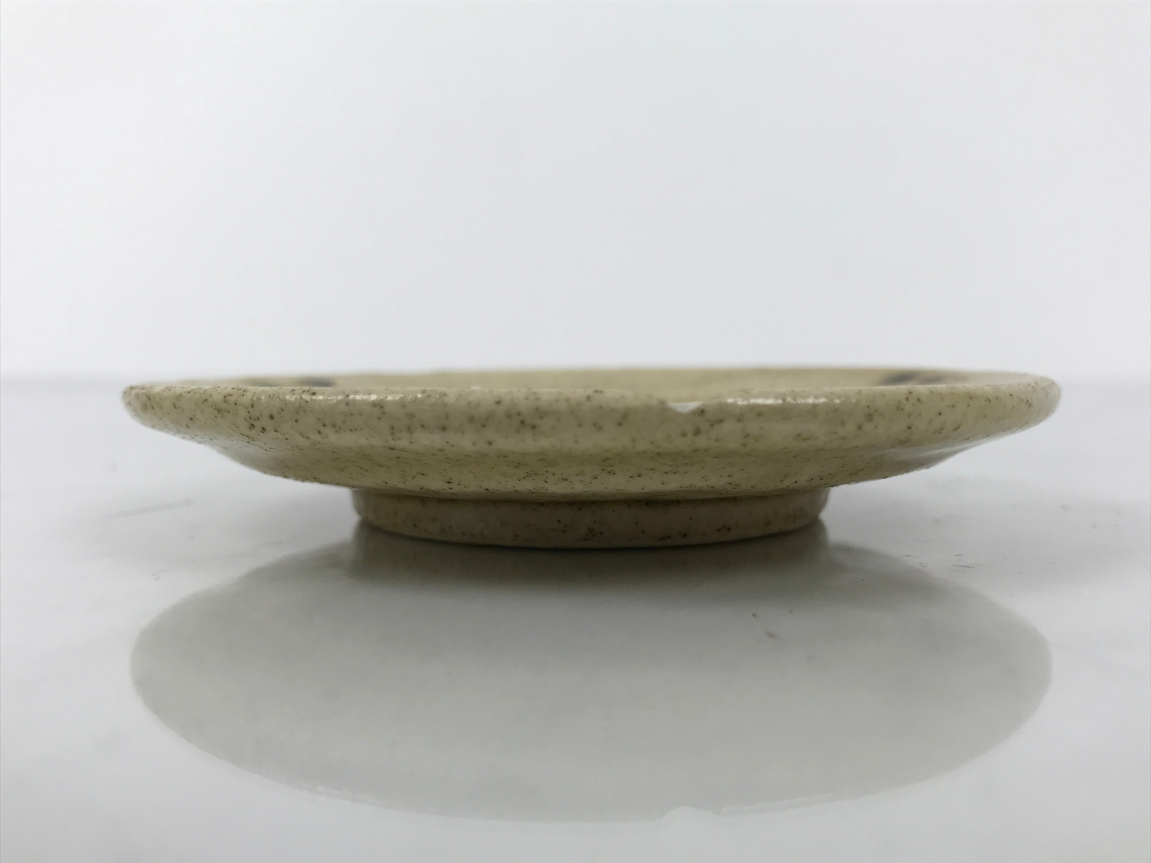 Japanese Ceramic Small Plate Mamezara Side Dish Vtg Beige Green Plants Y466