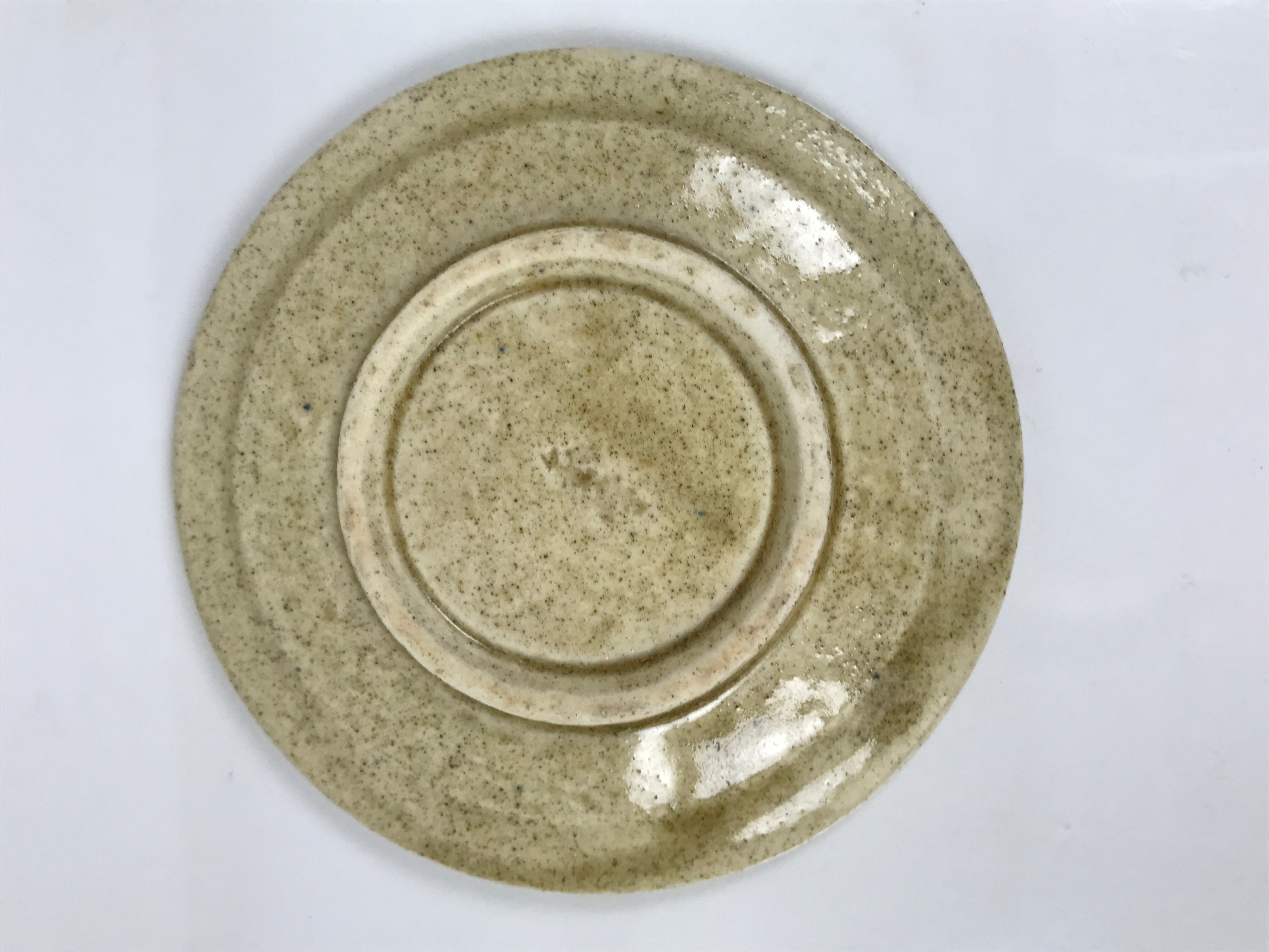 Japanese Ceramic Small Plate Mamezara Side Dish Vtg Beige Green Plants Y466