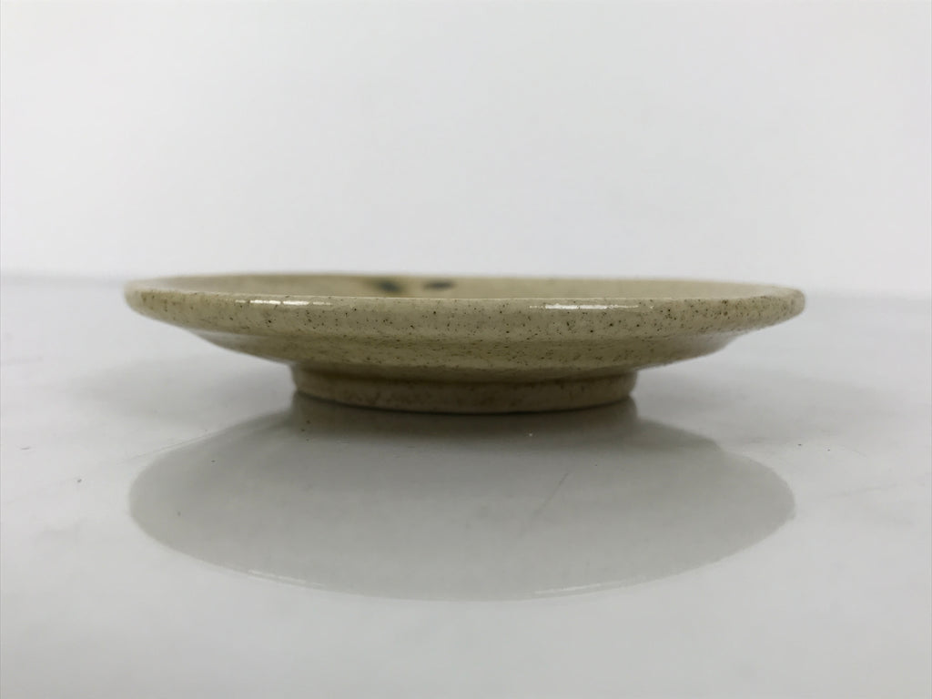 Japanese Ceramic Small Plate Mamezara Side Dish Vtg Beige Green Plants Y467