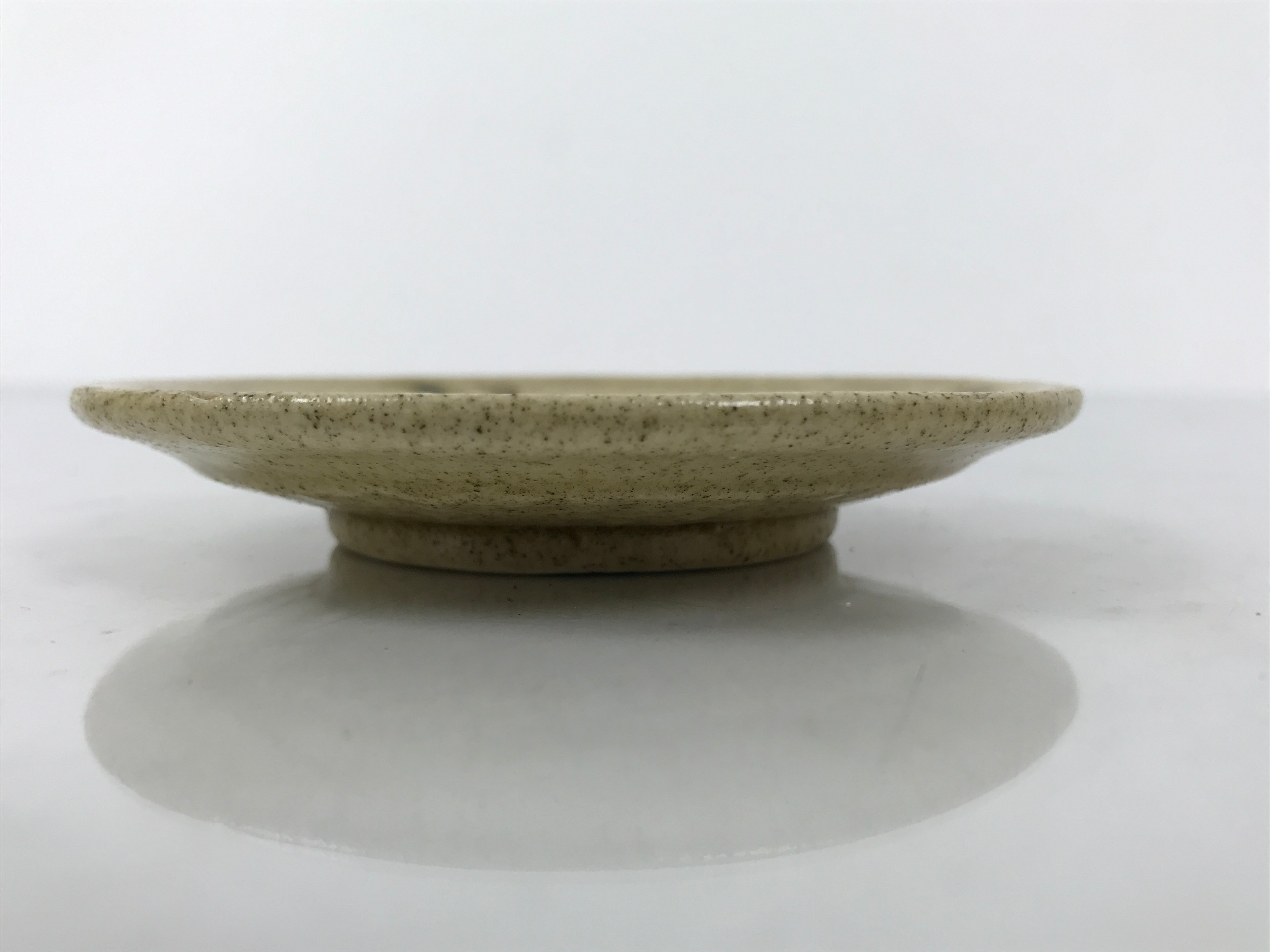Japanese Ceramic Small Plate Mamezara Side Dish Vtg Beige Green Plants Y467