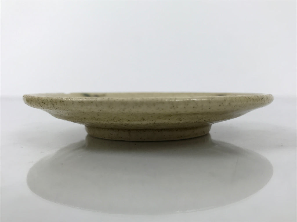 Japanese Ceramic Small Plate Mamezara Side Dish Vtg Beige Green Plants Y467
