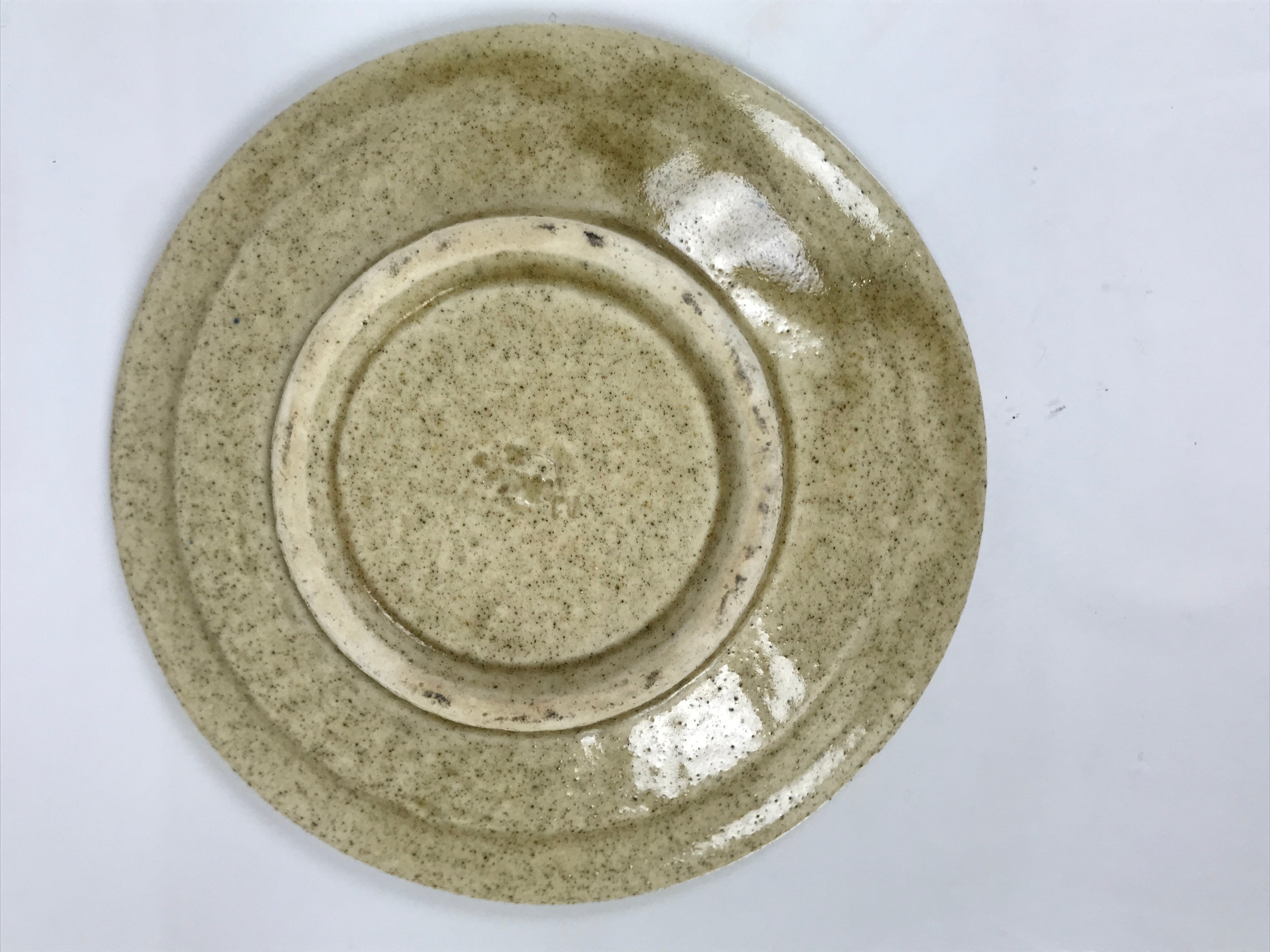 Japanese Ceramic Small Plate Mamezara Side Dish Vtg Beige Green Plants Y467
