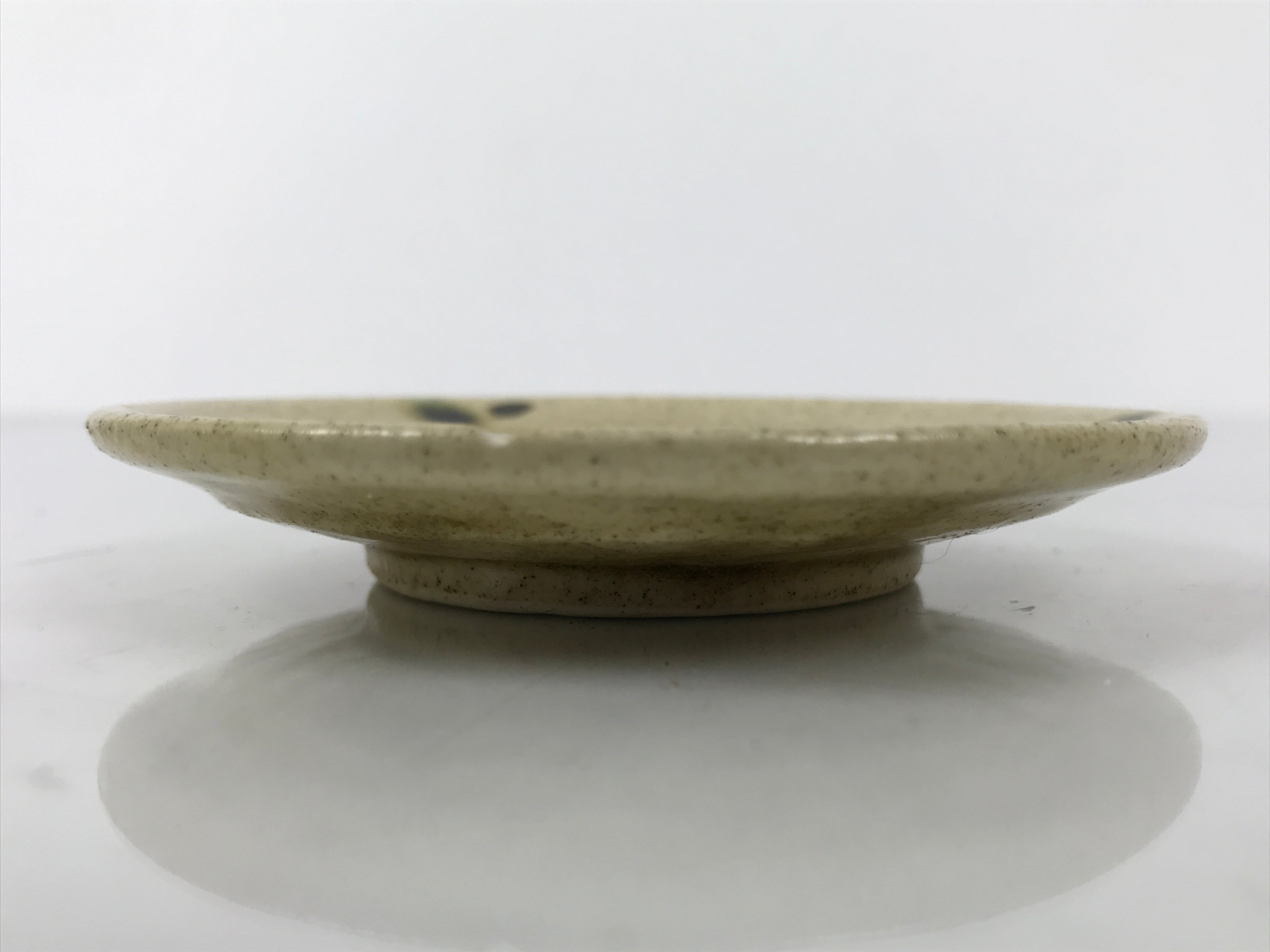 Japanese Ceramic Small Plate Mamezara Side Dish Vtg Beige Green Plants Y468