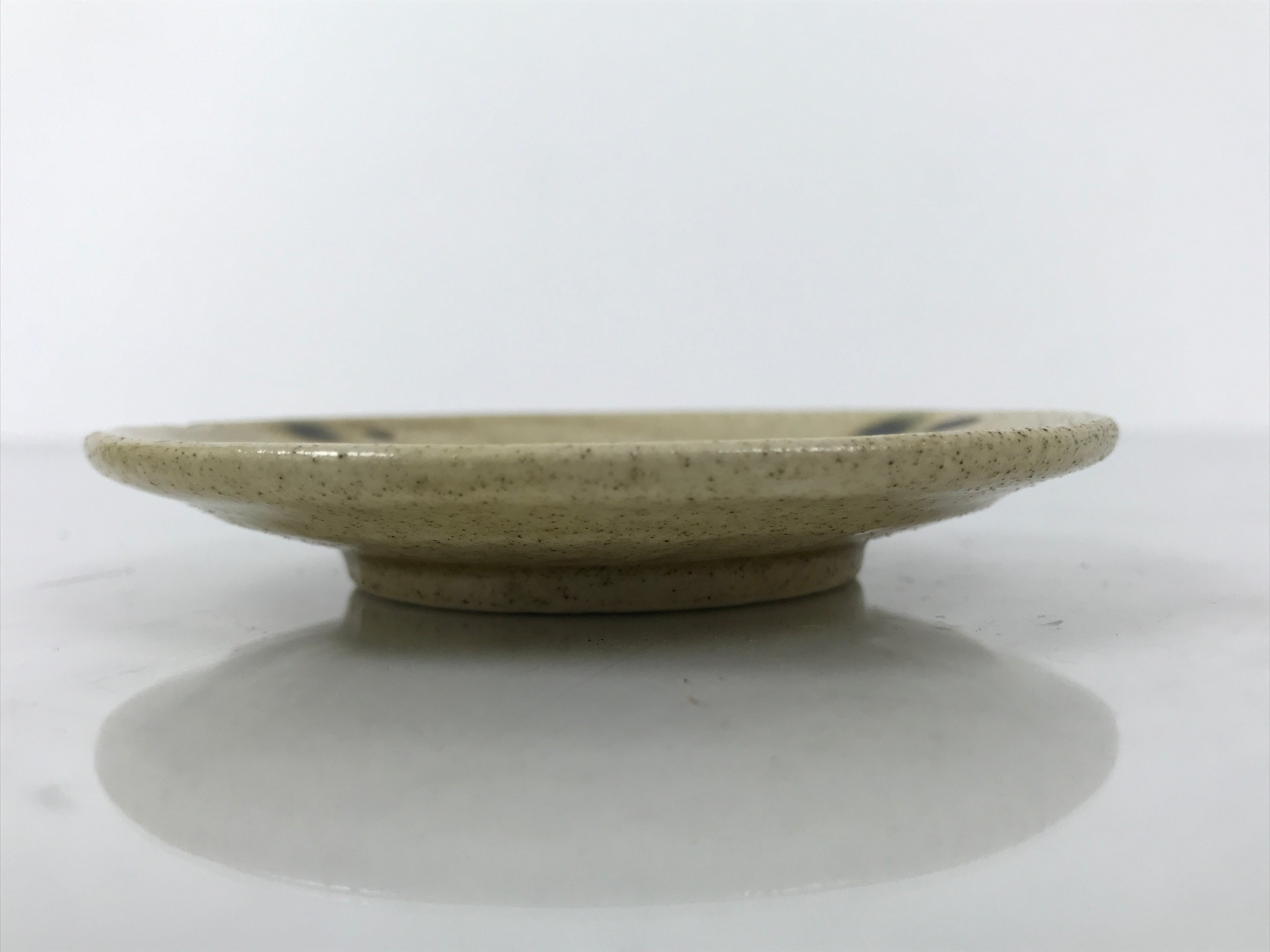 Japanese Ceramic Small Plate Mamezara Side Dish Vtg Beige Green Plants Y468