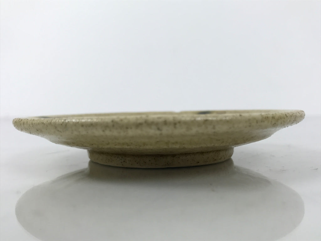 Japanese Ceramic Small Plate Mamezara Side Dish Vtg Beige Green Plants Y468