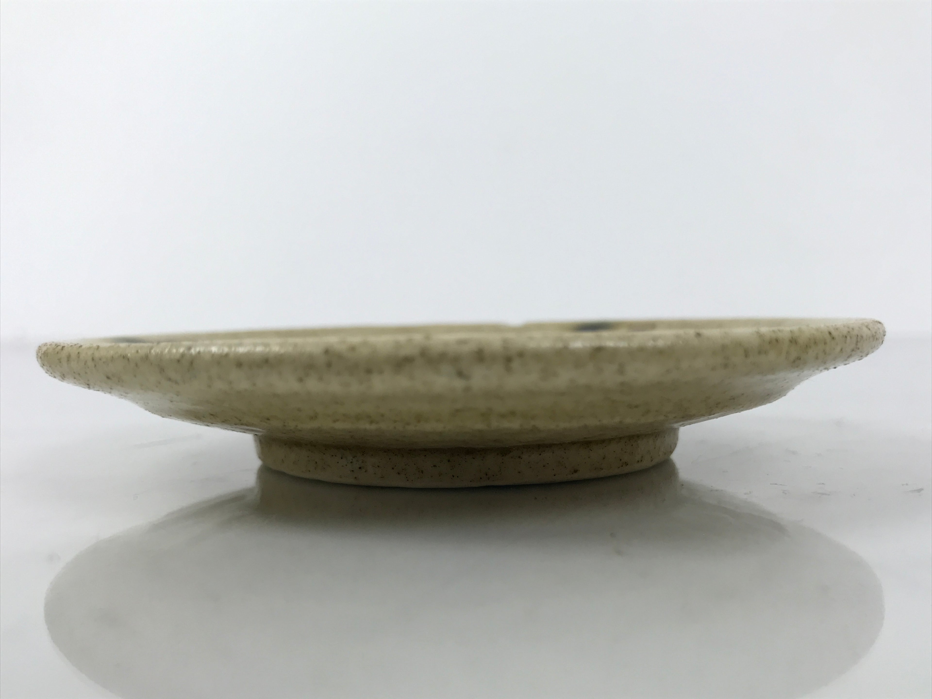 Japanese Ceramic Small Plate Mamezara Side Dish Vtg Beige Green Plants Y468