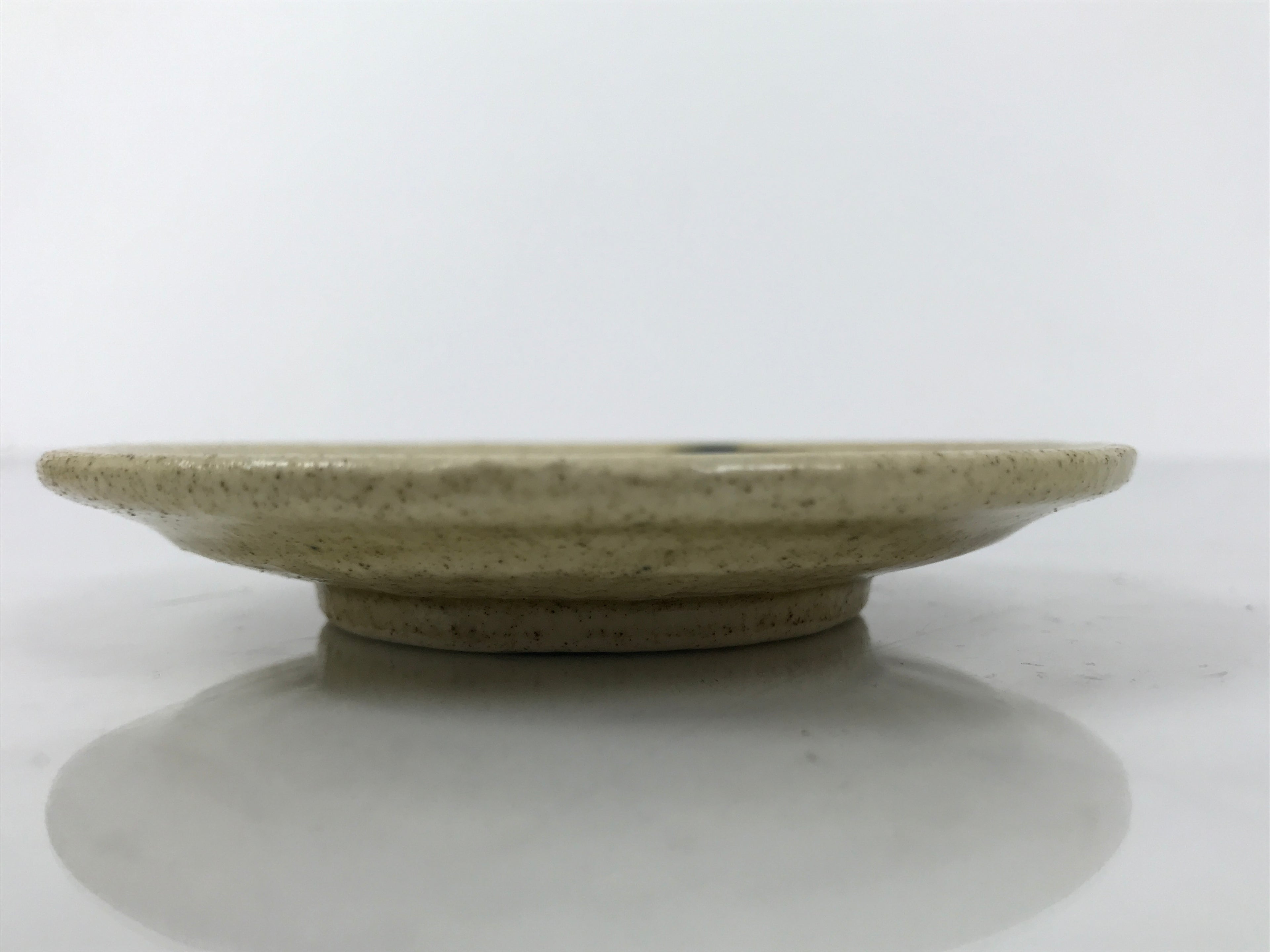 Japanese Ceramic Small Plate Mamezara Side Dish Vtg Beige Green Plants Y468
