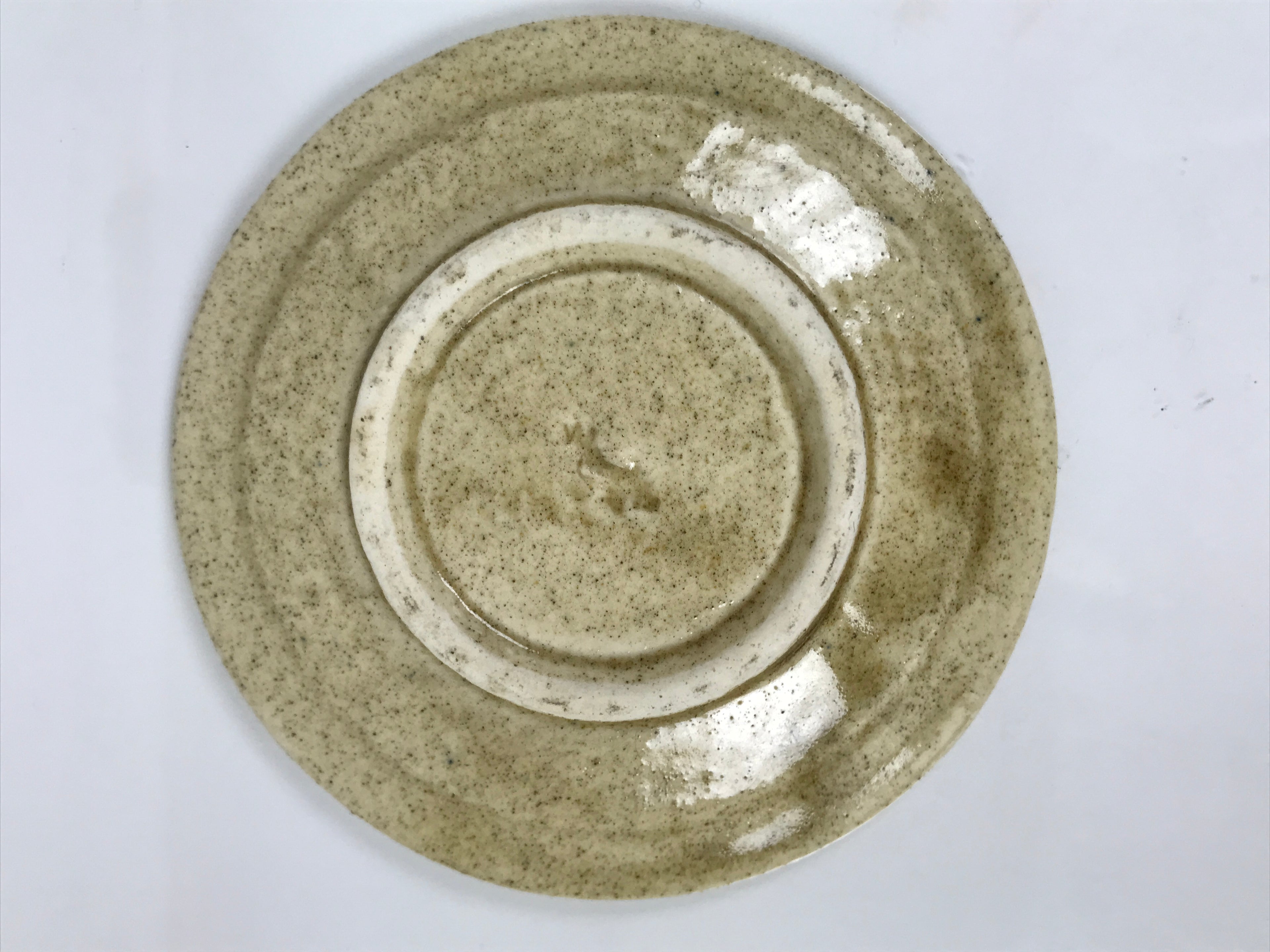 Japanese Ceramic Small Plate Mamezara Side Dish Vtg Beige Green Plants Y468