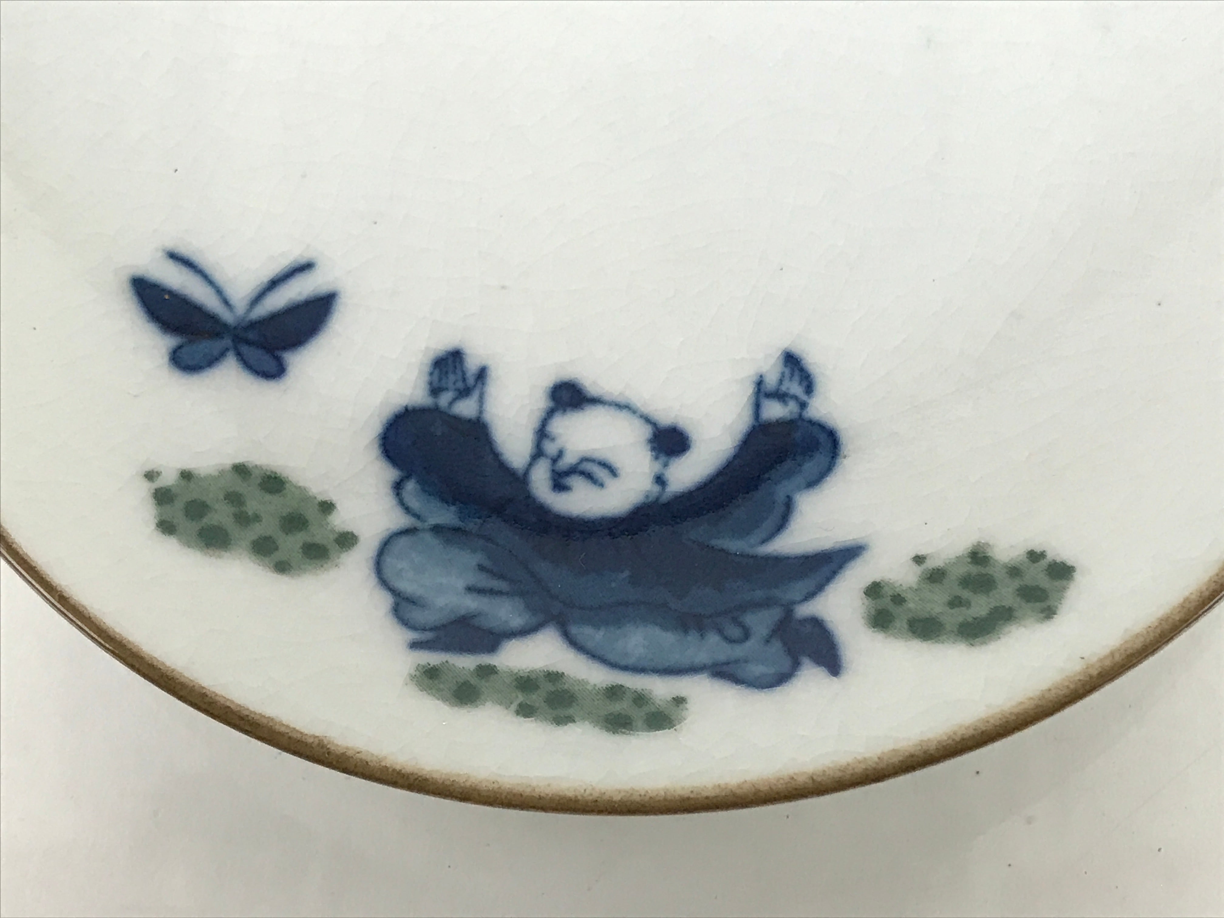 Japanese Ceramic Small Plate Mamezara Vtg Karako Child Pine Blue Green Y206