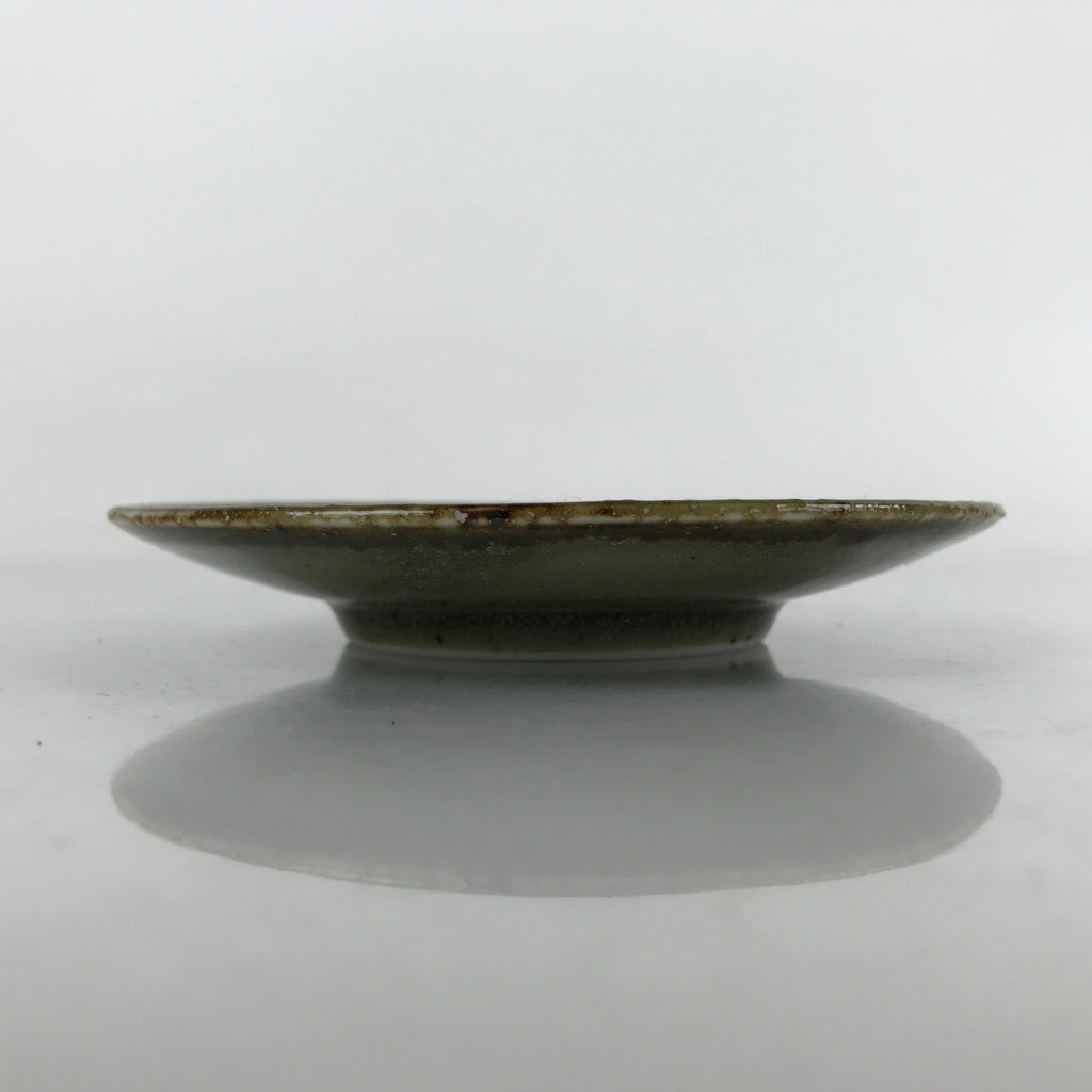 Japanese Ceramic Small Plate Mamezara Vtg Simple Green Brown Pottery PY872
