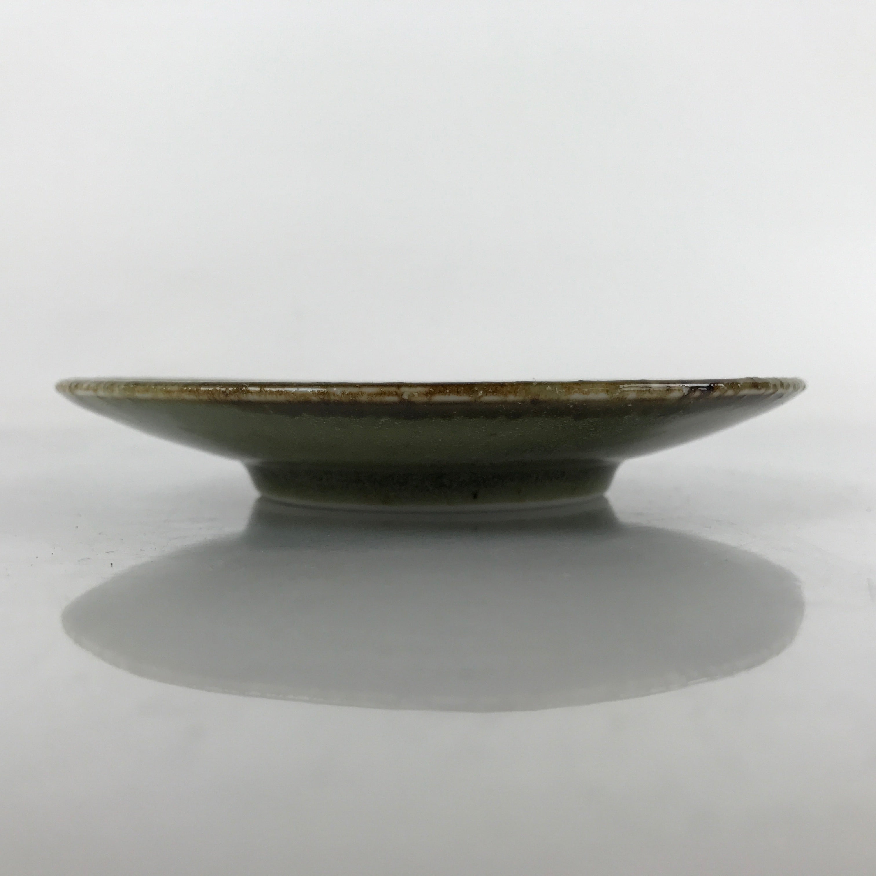 Japanese Ceramic Small Plate Mamezara Vtg Simple Green Brown Pottery PY872