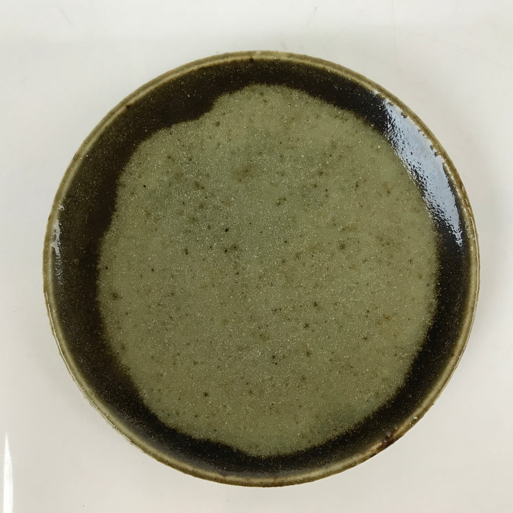 Japanese Ceramic Small Plate Mamezara Vtg Simple Green Brown Pottery PY872