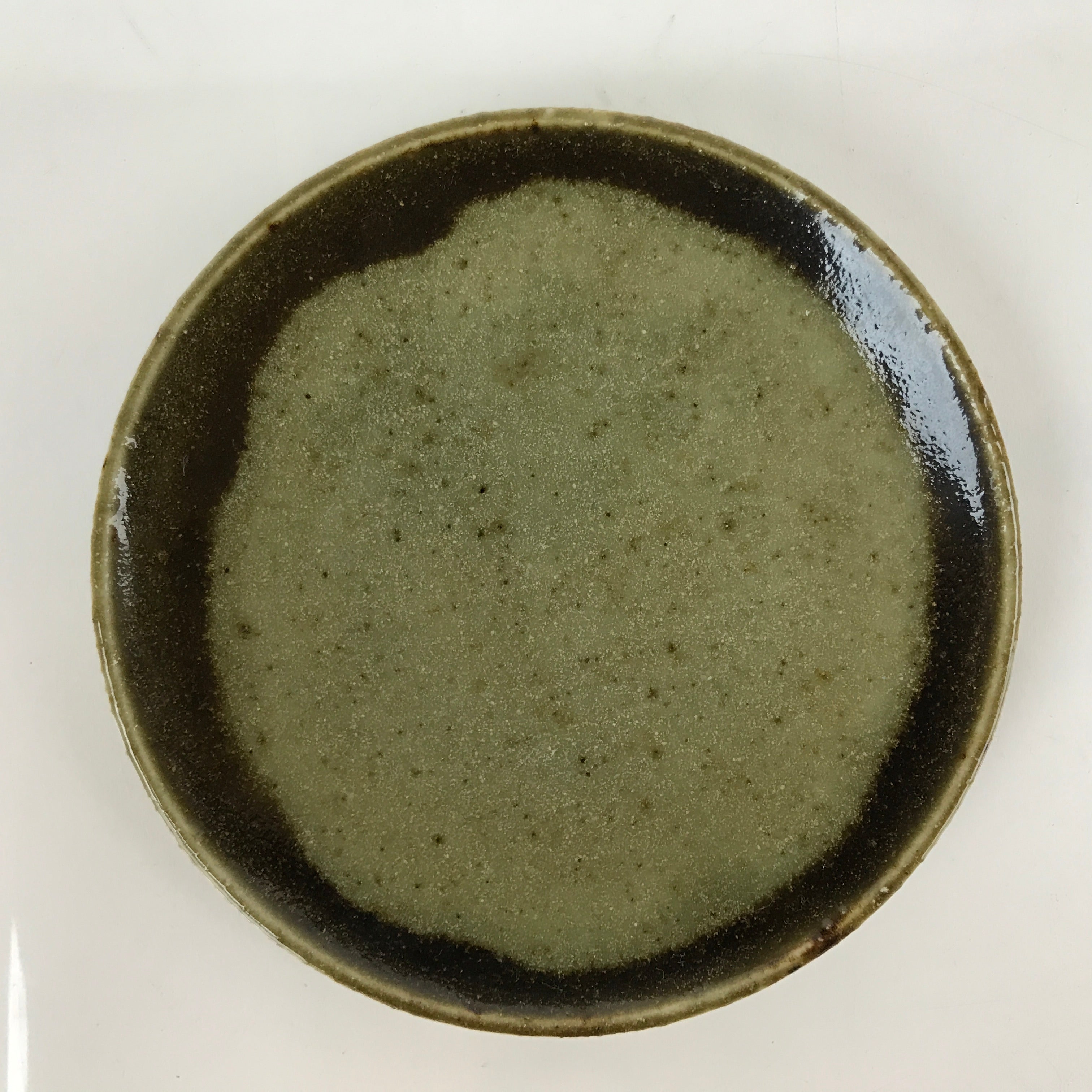 Japanese Ceramic Small Plate Mamezara Vtg Simple Green Brown Pottery PY872