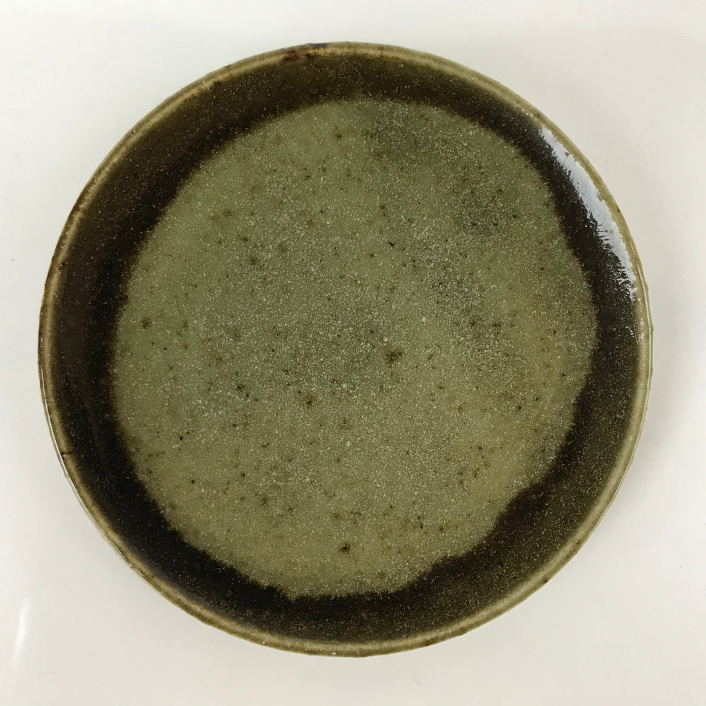 Japanese Ceramic Small Plate Mamezara Vtg Simple Green Brown Pottery PY873